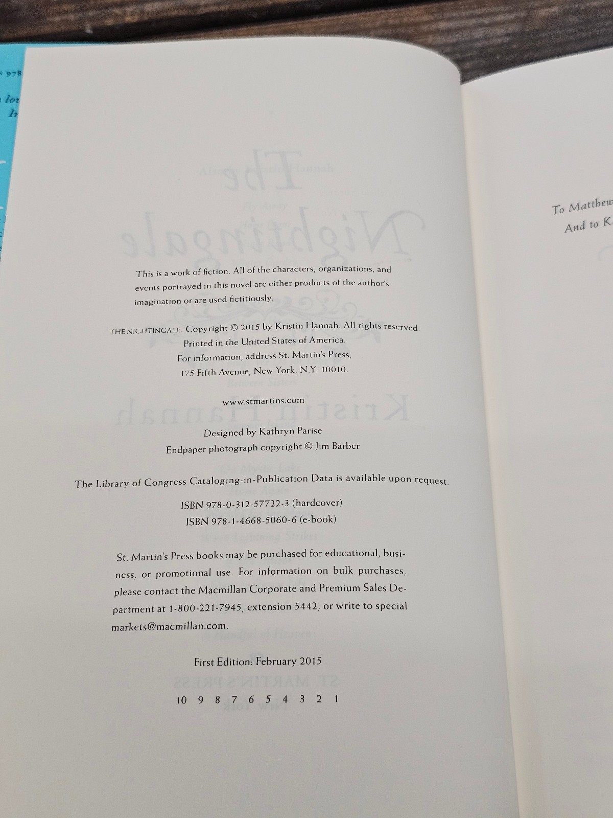 The Nightingale, SIGNED, Kristin Hannah 2016 ST. Martin’s Press First Printing