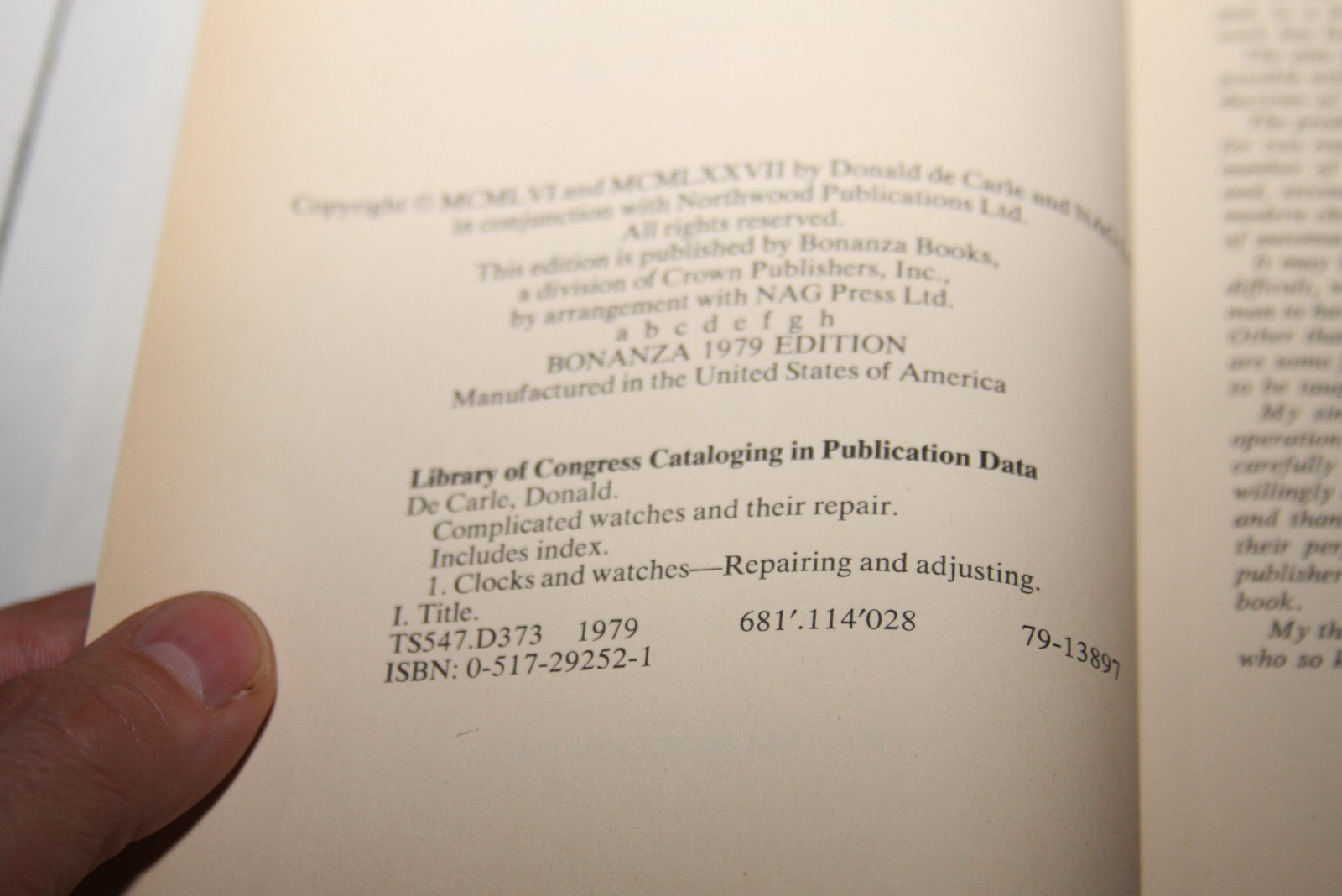 Complicated Watches and Their Repair by Donald de Carle 1979 HC Bonanza