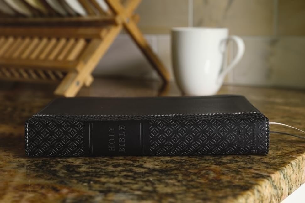 NIV, Compact Center-Column Reference Bible, Leathersoft, Black, Red Letter,