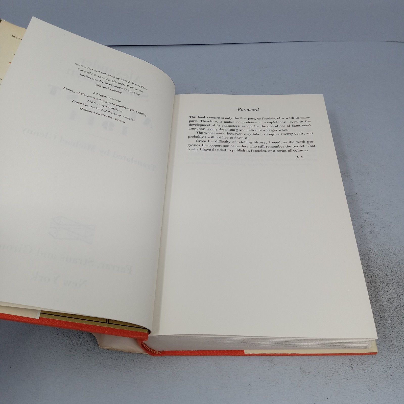 August 1914: 1972 Farrar, Straus & Giroux Hardcover by Aleksandr Solzhenitsyn