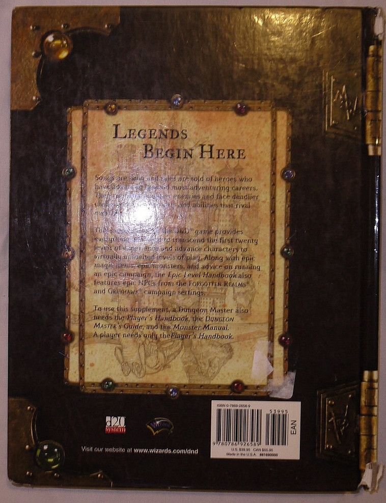 Wizards of the Coast Dungeons & Dragons Epic Level Handbook Hardcover 1st E 2002