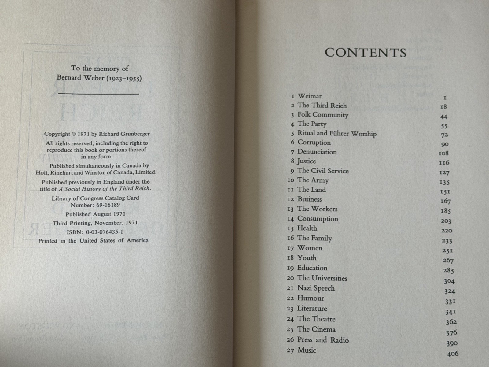 The 12-Year Reich Social History of Nazi Germany 1933-45 R Grunberger HCDJ 1971
