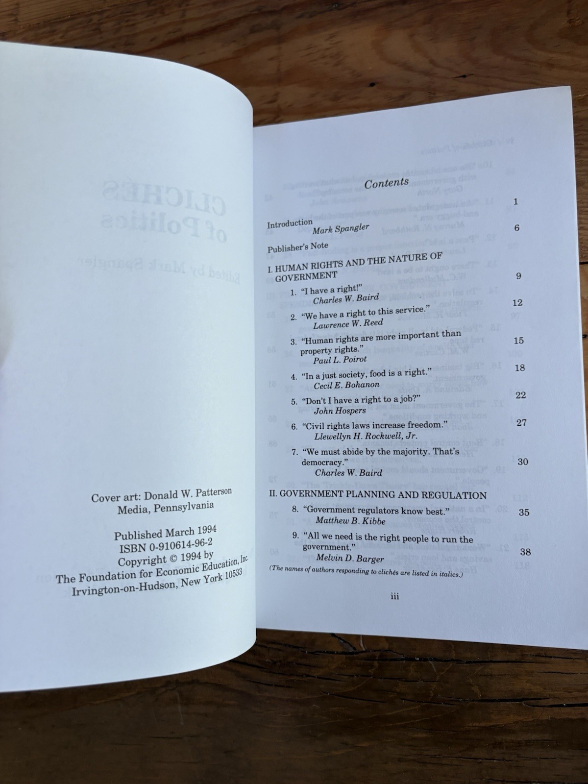 (013) Cliches of Politics Mark Spangler Foundation Economic Freedom FEE PB 1994
