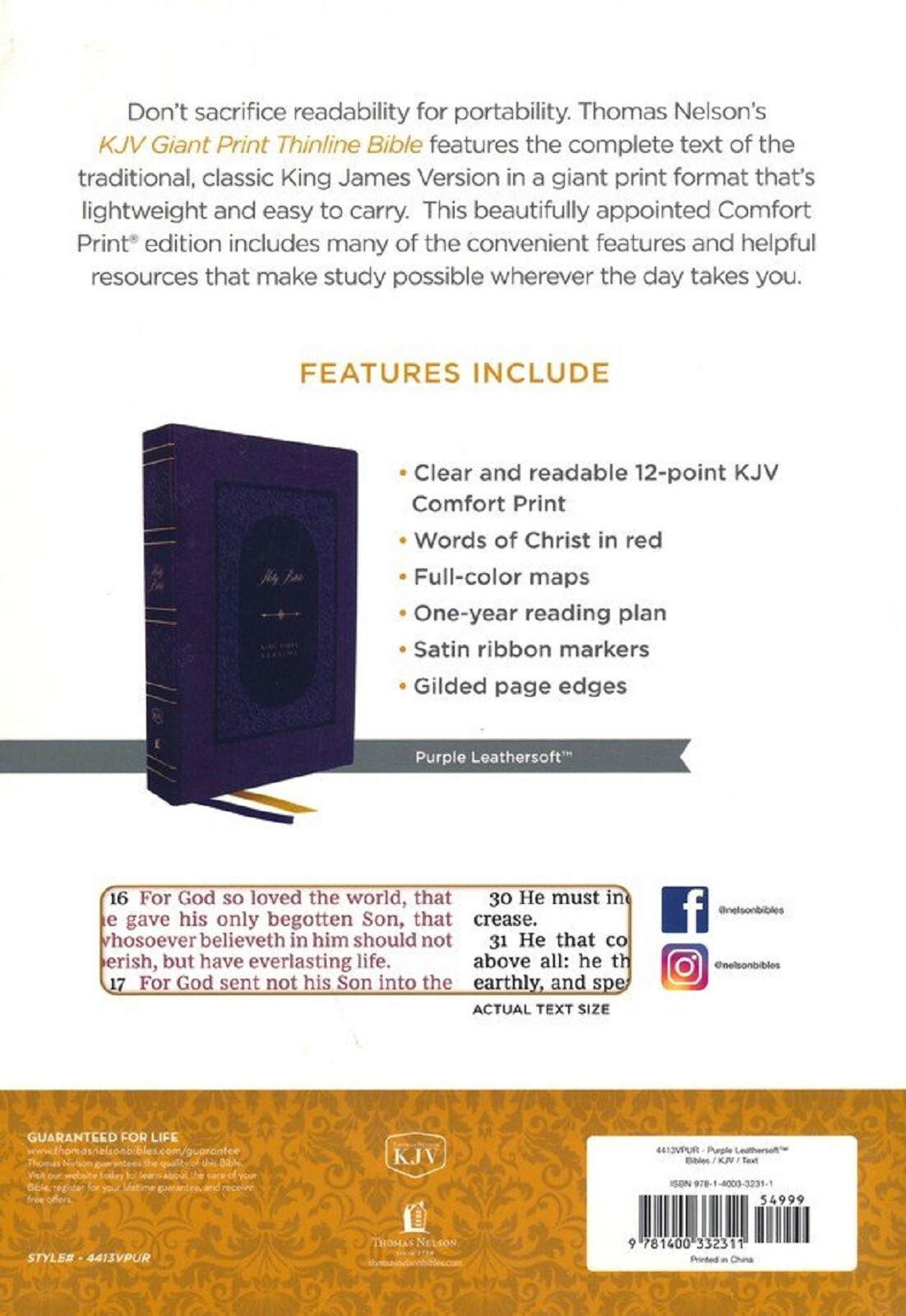KJV Bible Giant Print Thinline Bible Leathersoft Purple BRAND NEW in Shrink Wrap