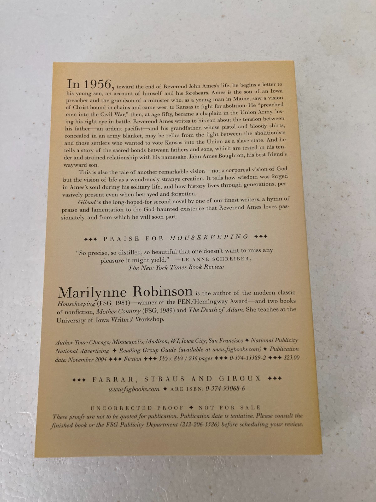 Marilynne Robinson Lot: Gilead, Home, Lila Advance Reader’s Copies ARCS
