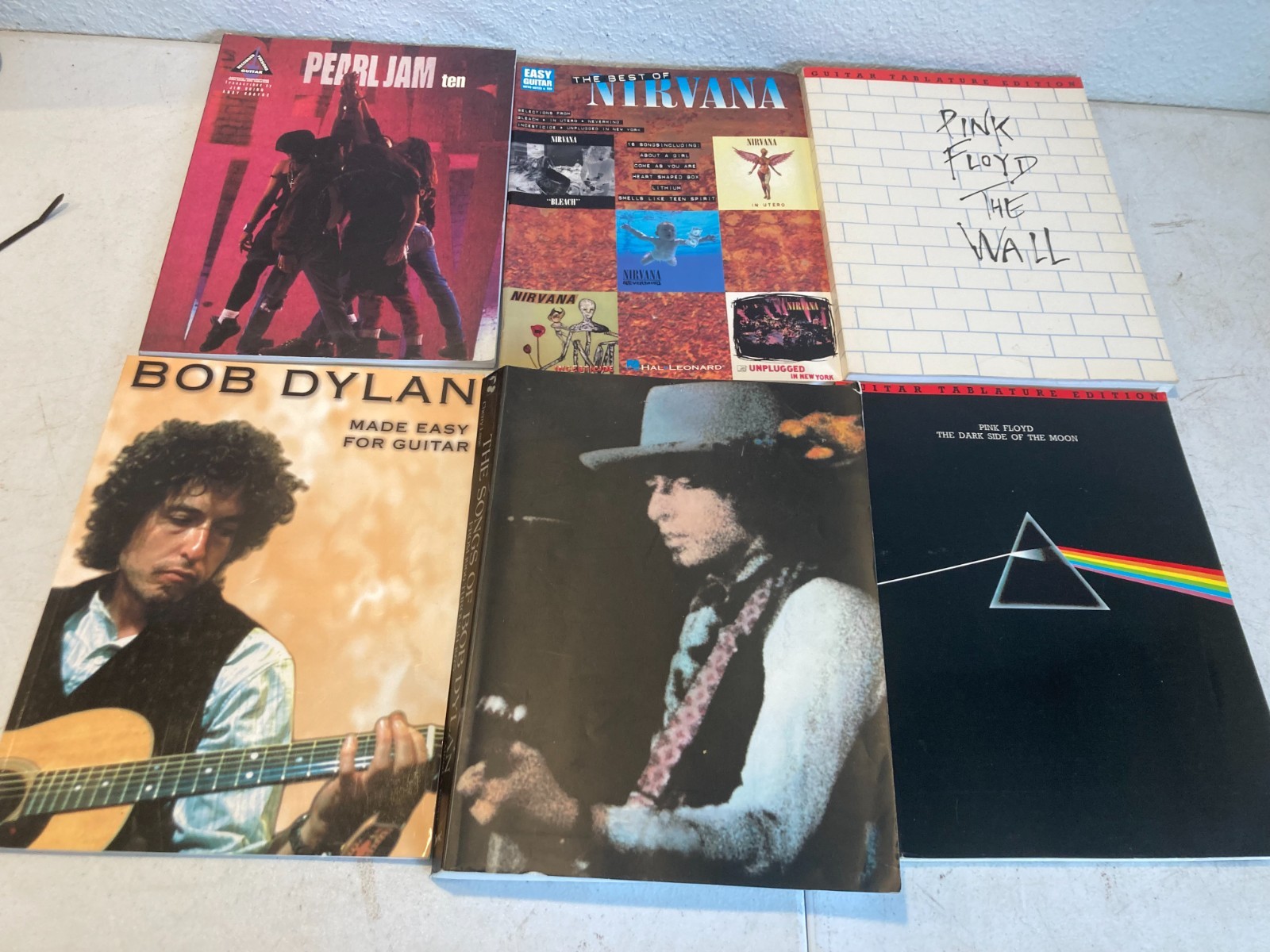 Lot of 6 Rock Guitar Tab Songbooks – Pink Floyd Nirvana Pearl Jam Bob Dylan