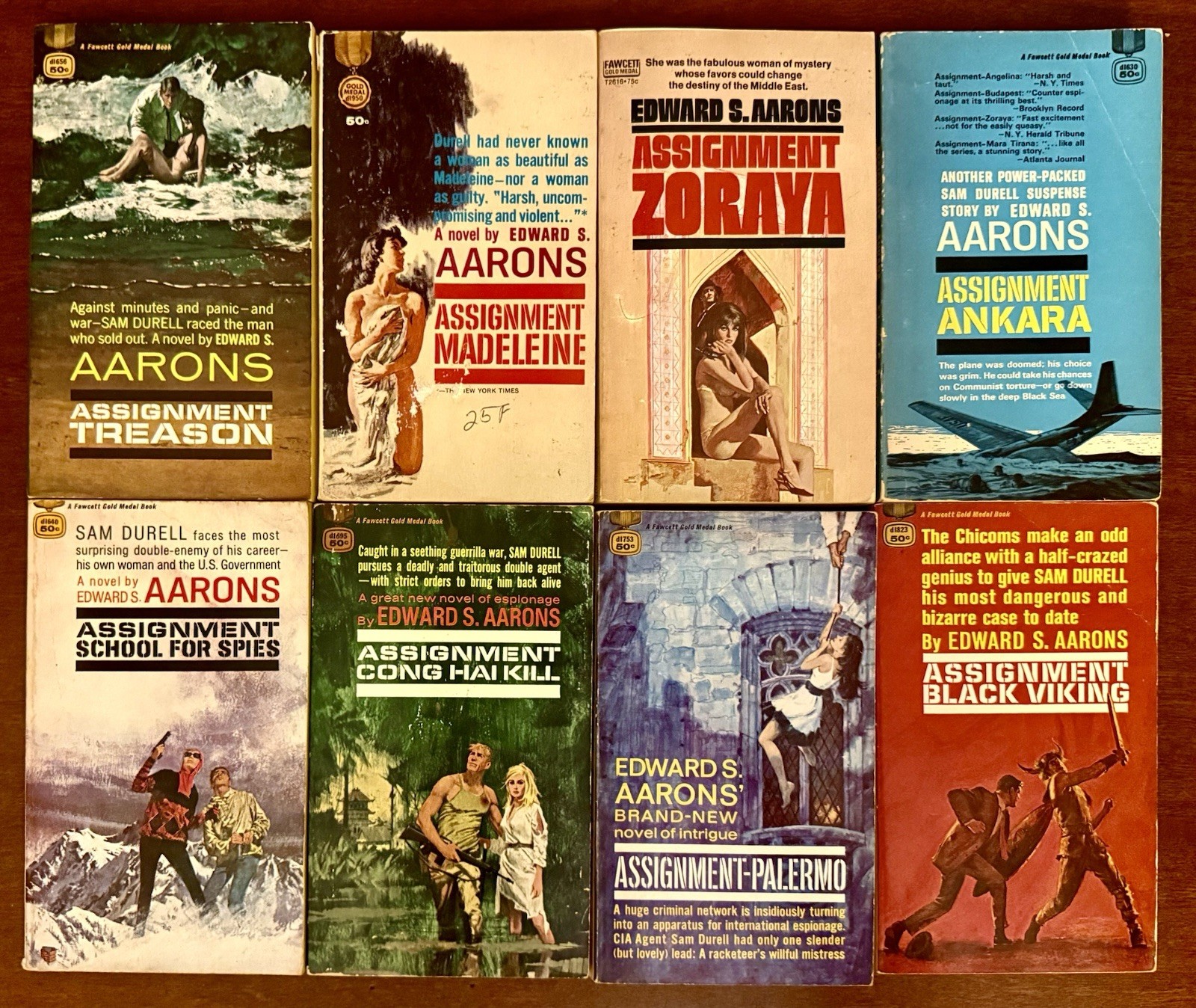 Edward S. Aarons lot of 8 vintage VG- to VG+ PBs, Sam Durell Assignment Series