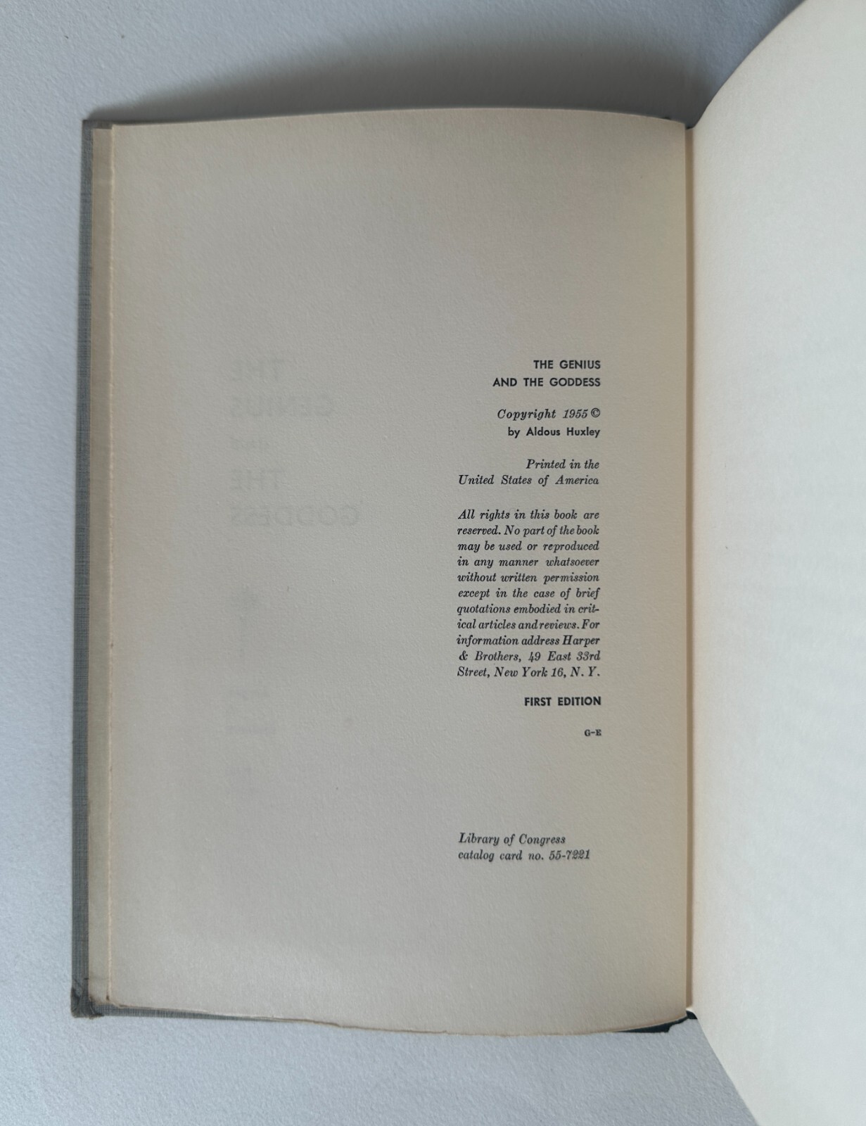 ALDOUS HUXLEY The Genius and the Goddess: A Novel | 1955 First Edition Hardcover
