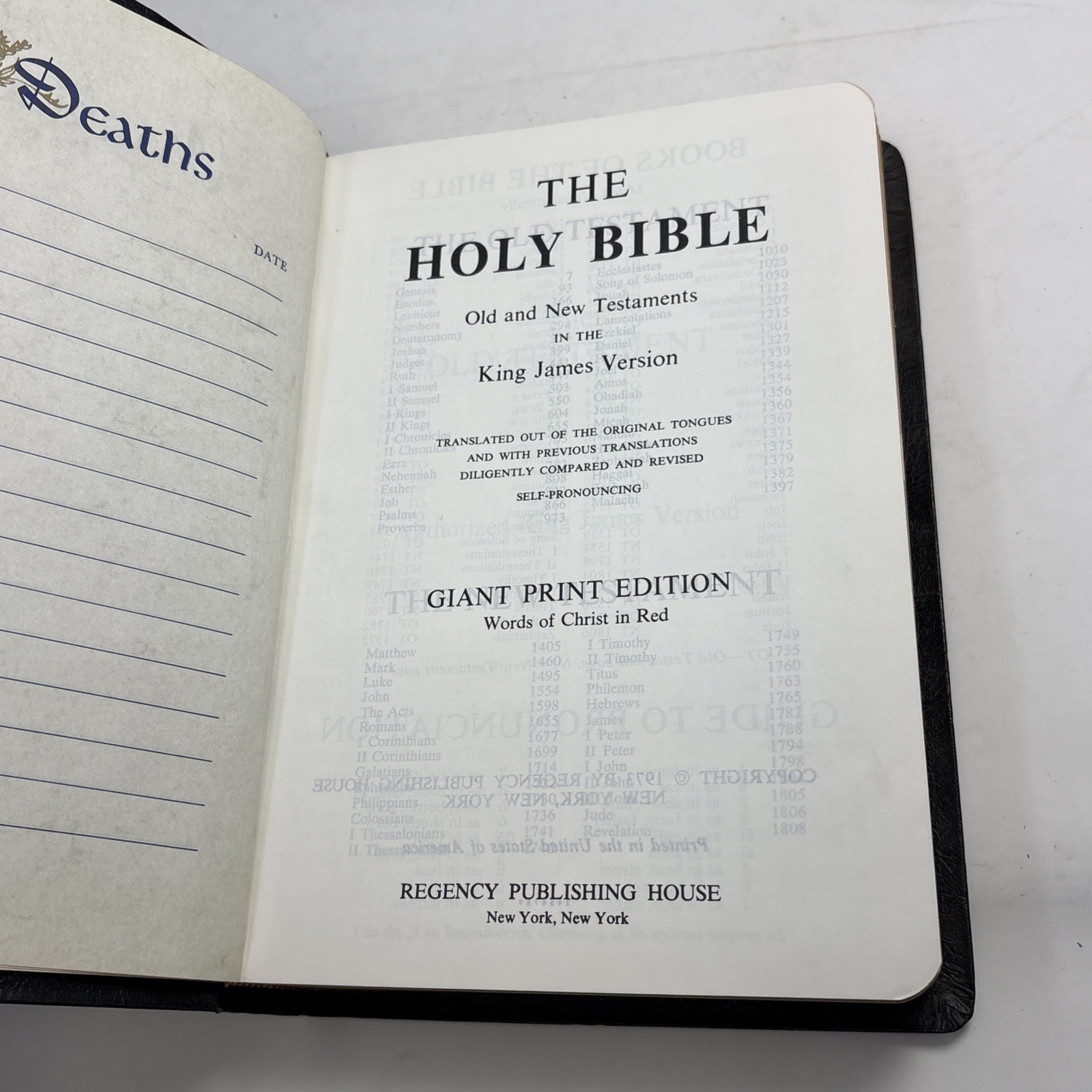1973 NEW Regency Holy Bible KJV Giant Print Red Letter Edition Black CLEAN