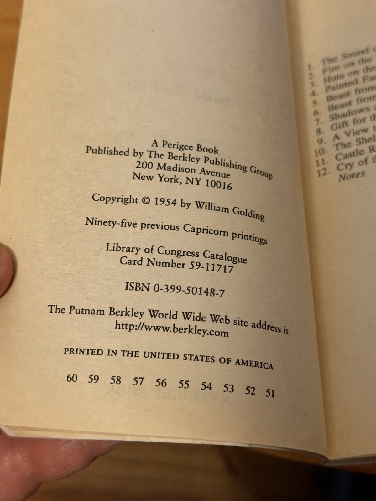 William Golding Lord of the Flies Paperback Perigee Book Berkley 1954 Note