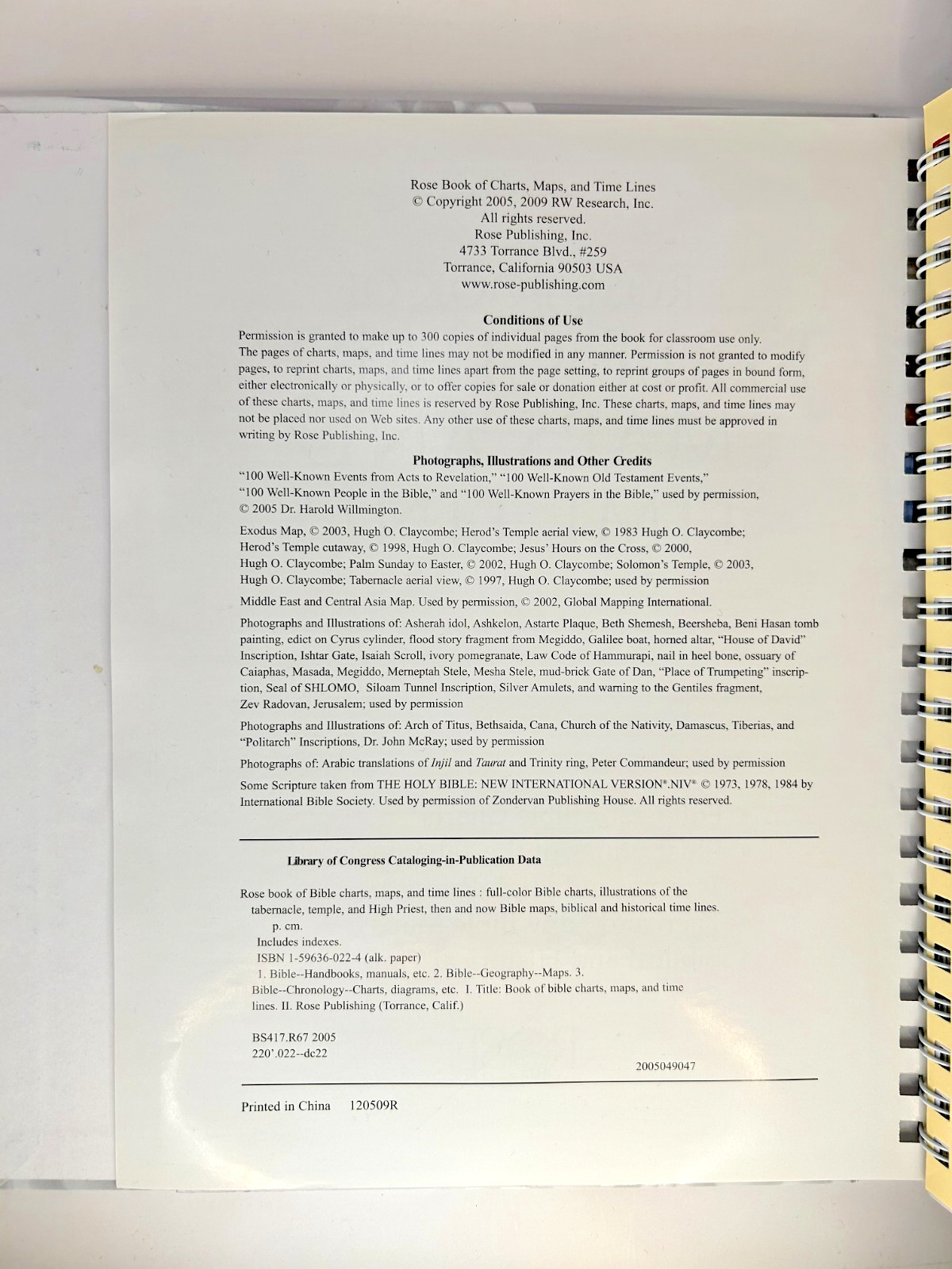 Rose Book of Bible Charts Maps & Time Lines Spiral Bound 2005 Full Color