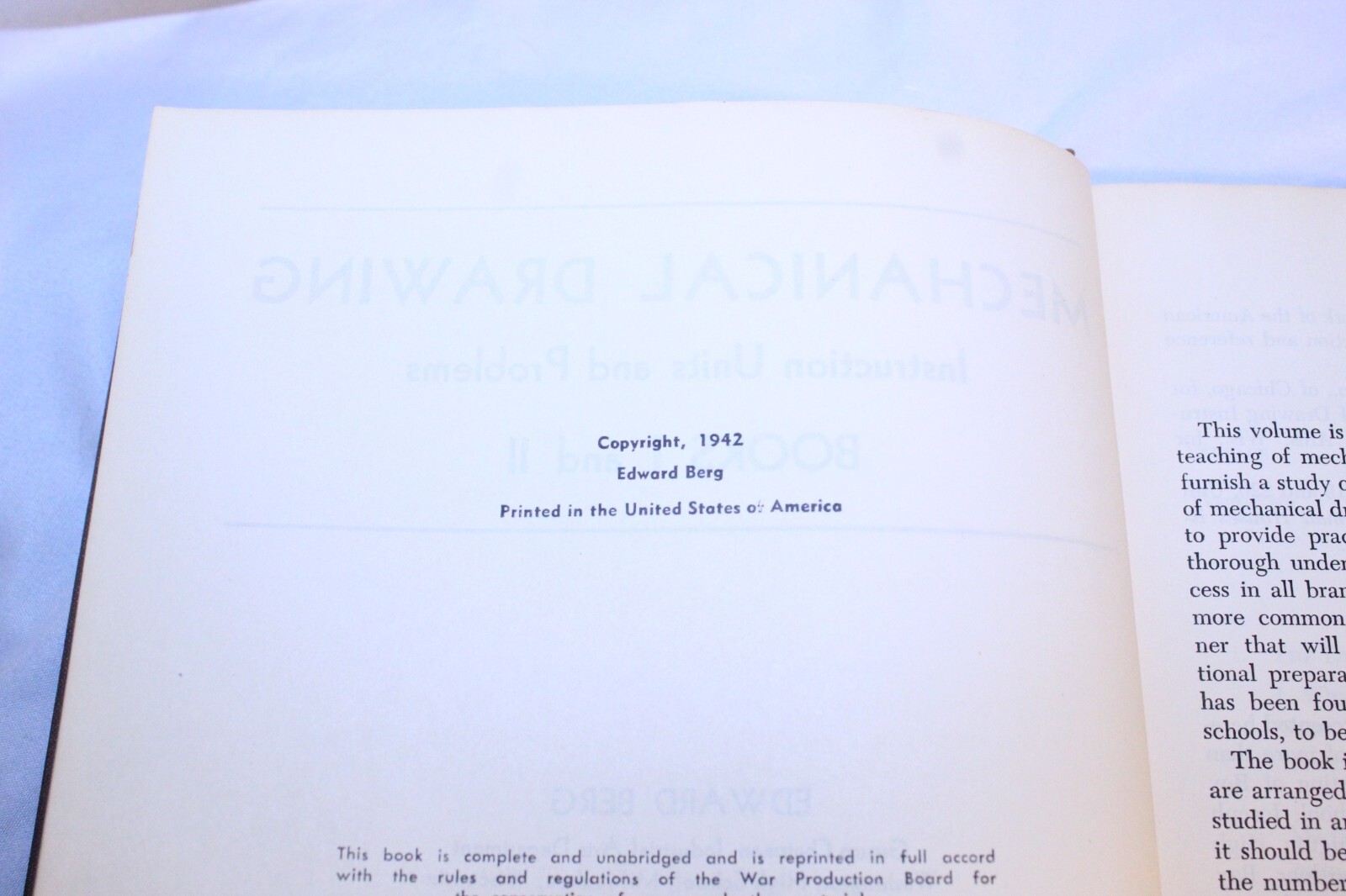 Mechanical Drawing by Edward Berg 1942 HC good