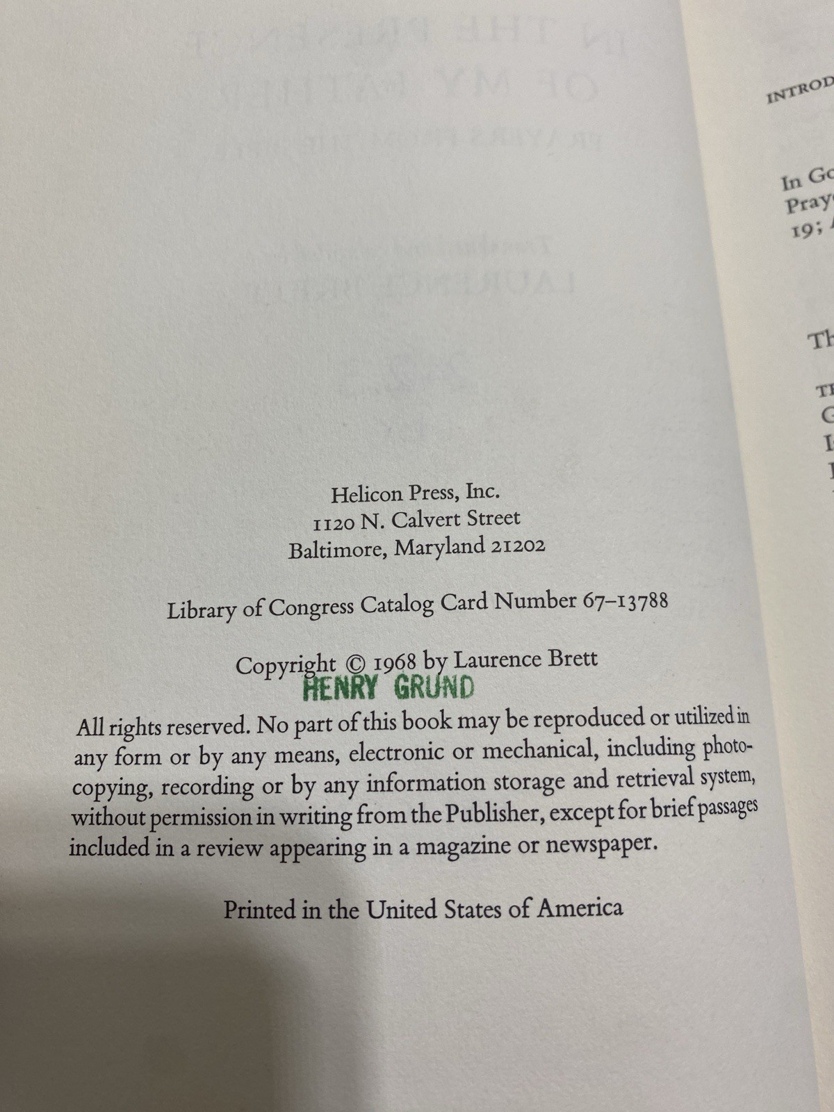 VTG 1968 LAURENCE BRETT IN THE PRESENCE OF MY FATHER HC BOOK