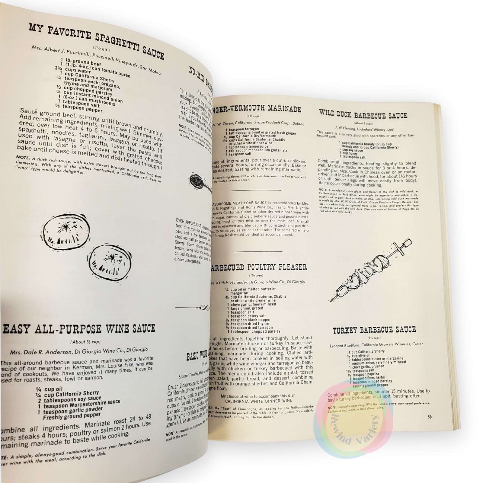 VTG 1968 Favorite Recipes of California Winemakers Cookbook Wine Pairings 60s