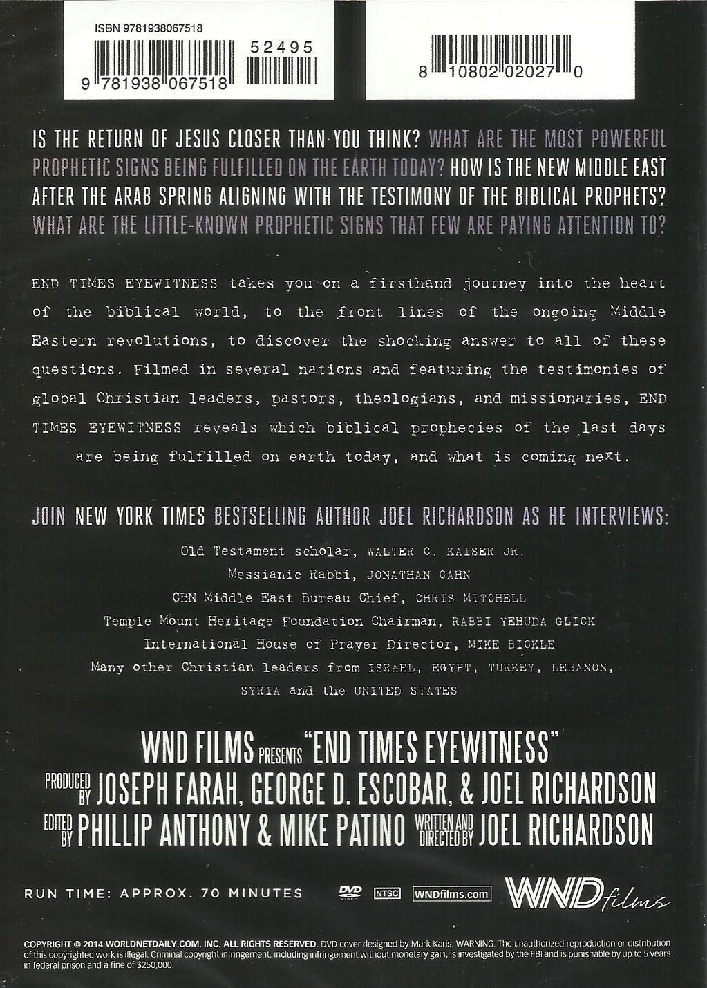 END TIMES EYEWITNESS – DVD by Joel Richardson, 2014 **BRAND NEW**