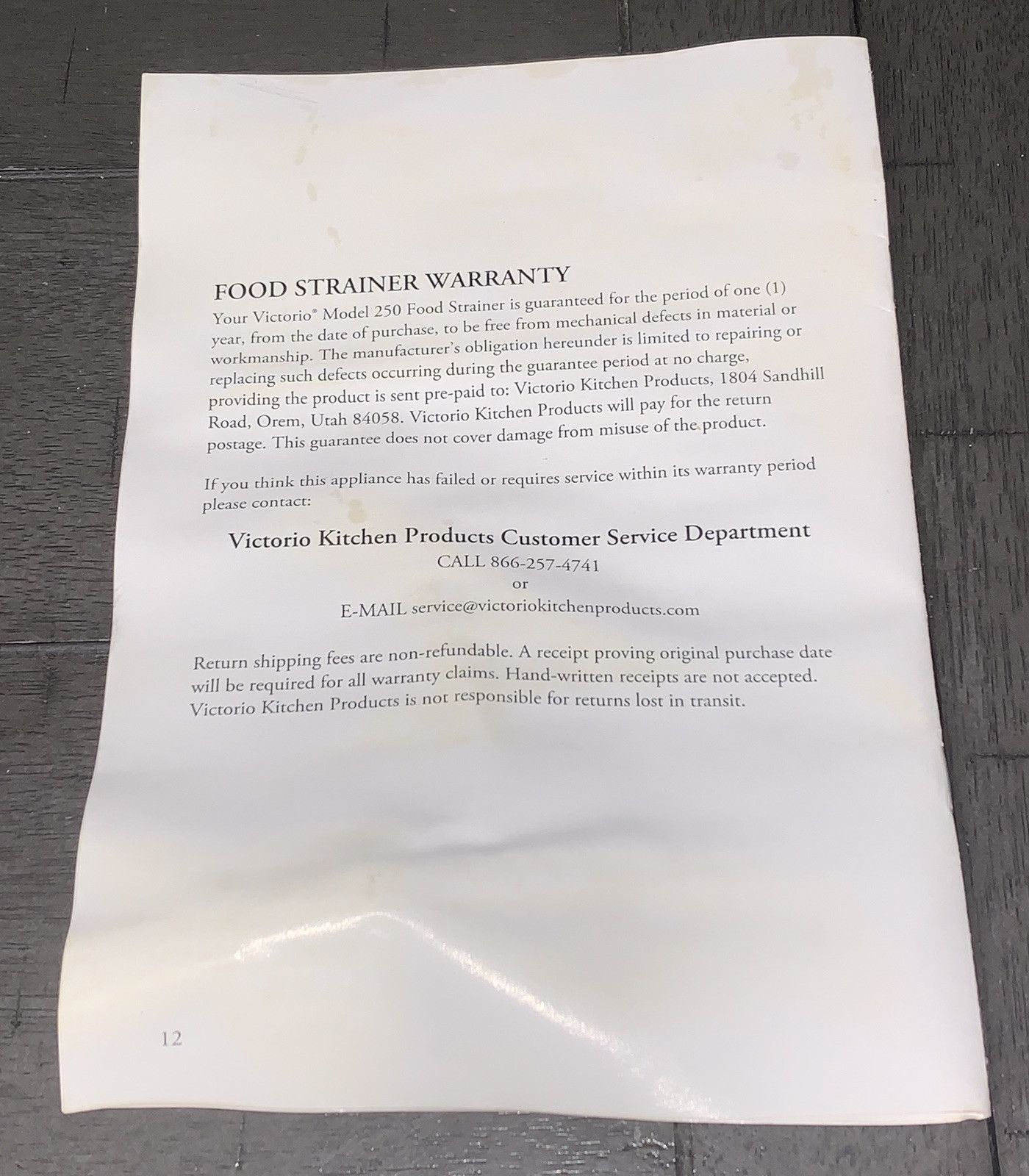B9 VICTORIO VKP250 MANUAL RECIPE BOOK DELUXE FOOD STRAINER REPLACEMENT 12 PAGES
