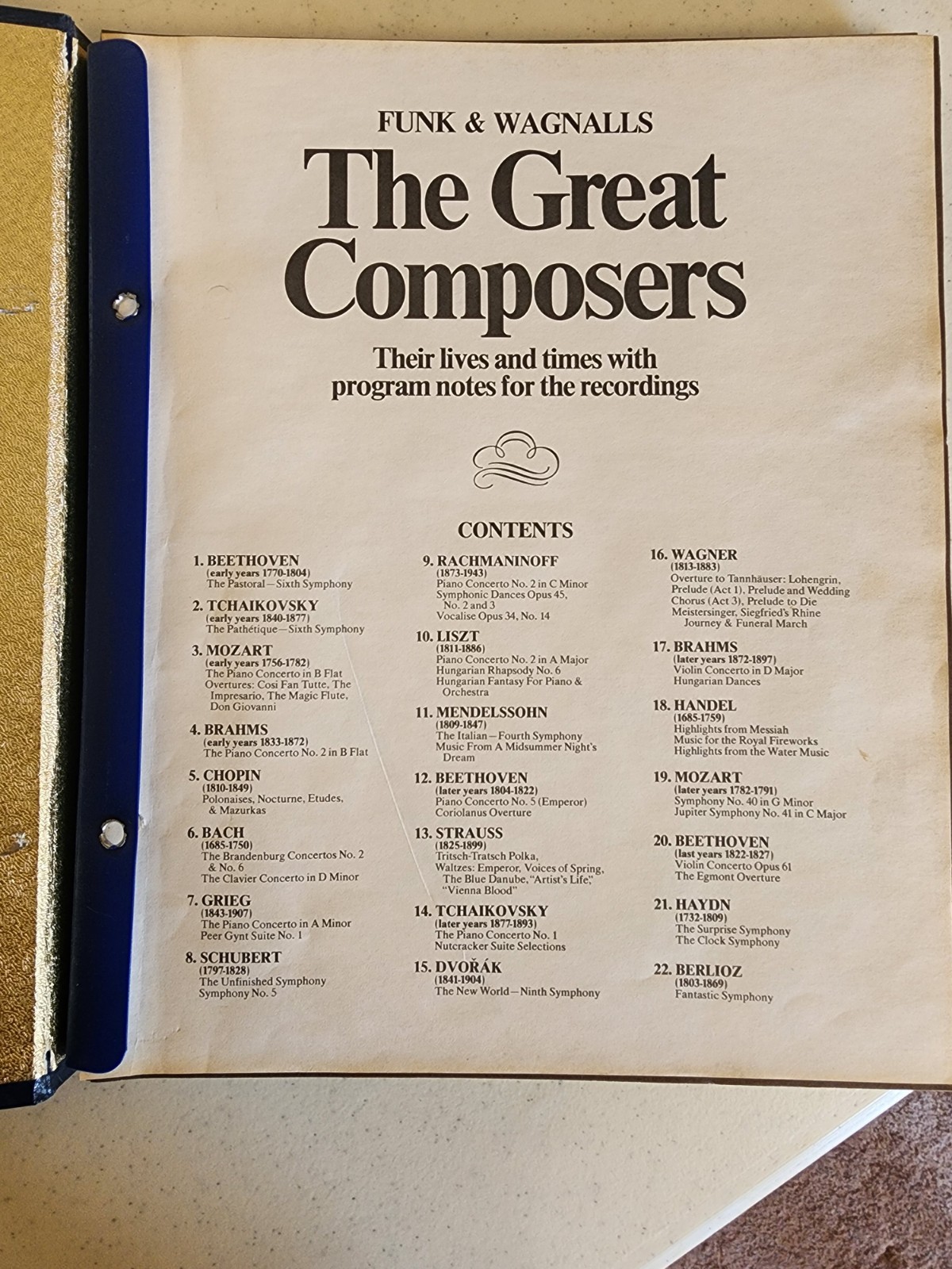 Vintage The Great Composers Funk & Wagnalls 1975 Ring Binder Book Music History
