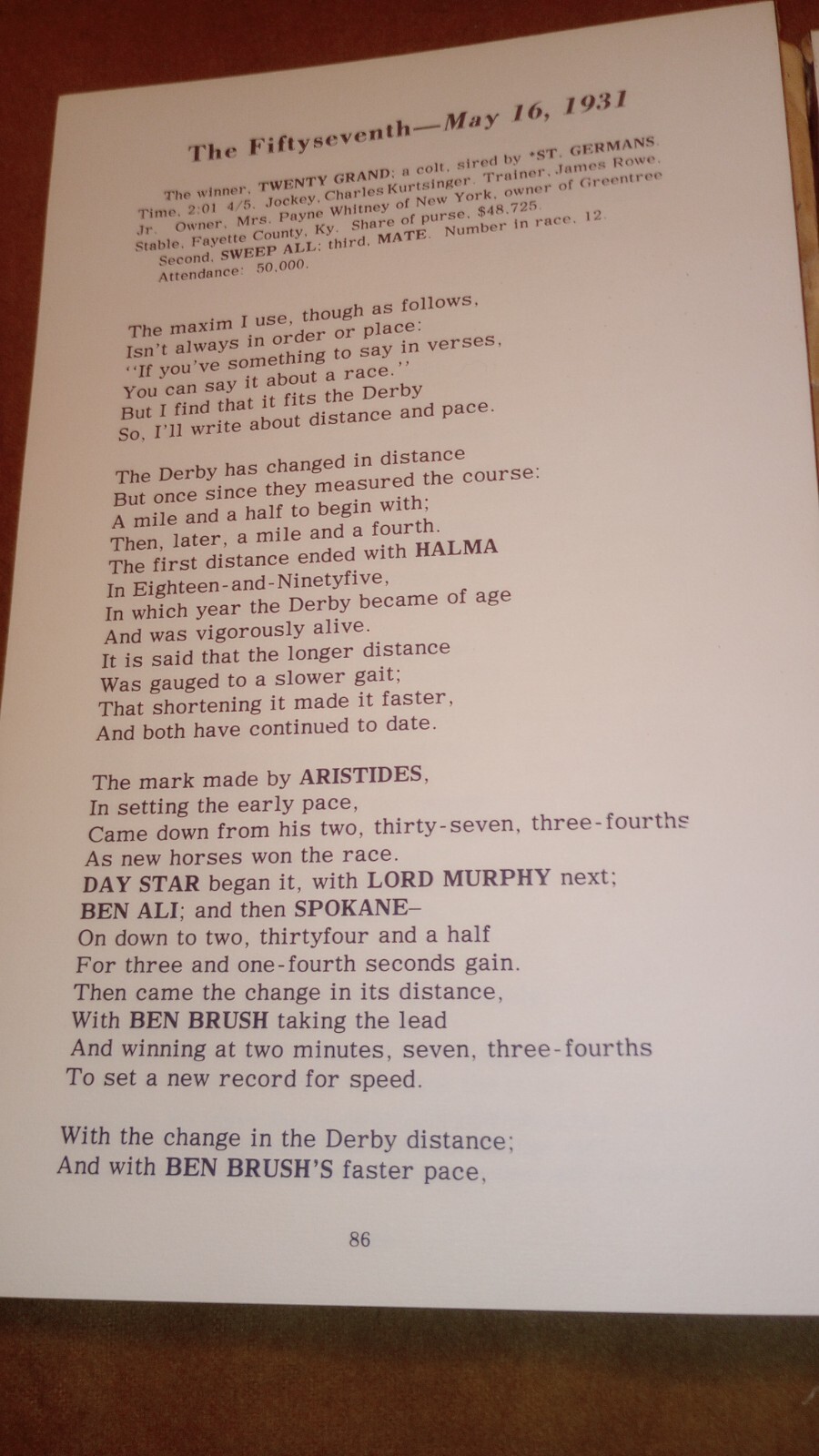Kentucky Derby Poems 1875 to 1975 by James O. Nall 160 Pages RARE