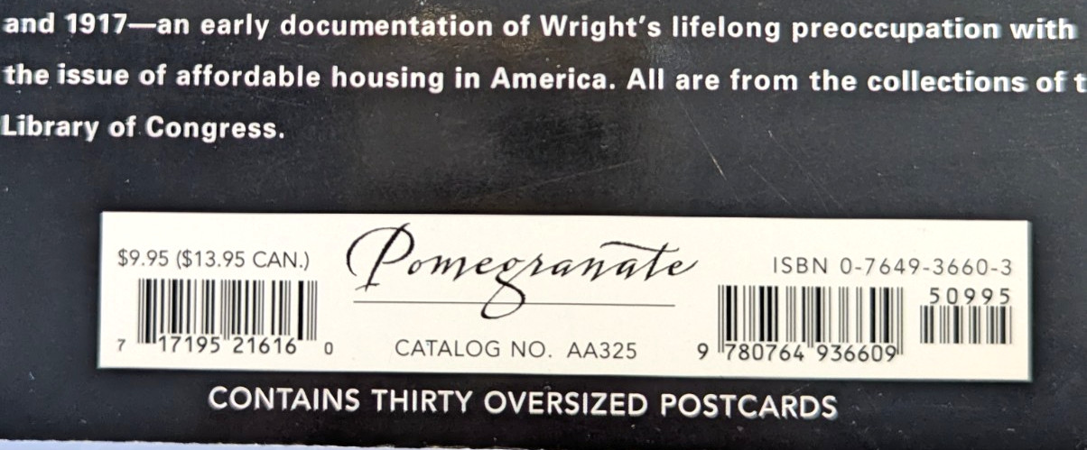 Frank Lloyd Wright: Residences for America Wasmuth Book of 30 Postcards 2006 NOS