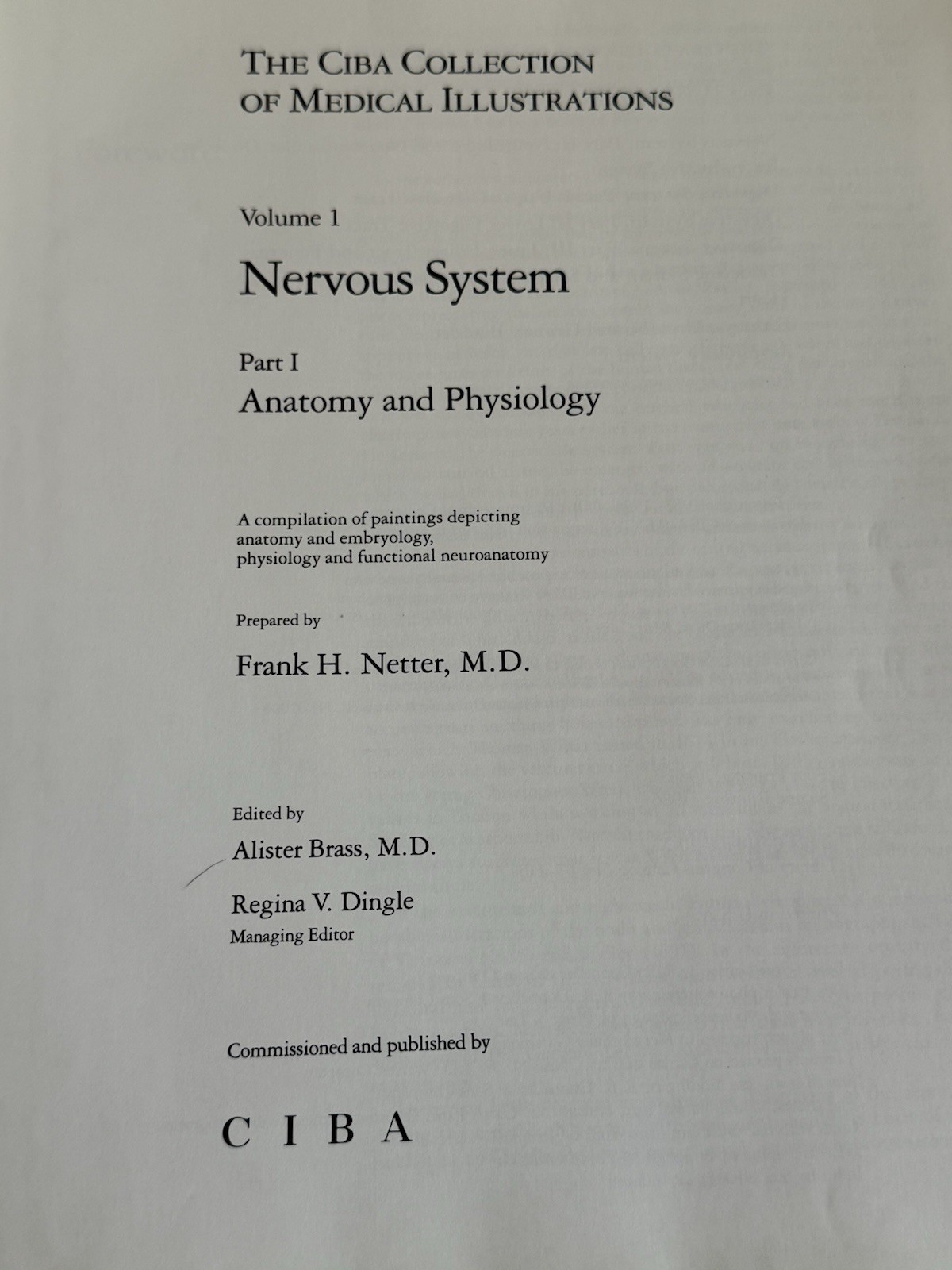Ciba Collection of Medical Illustrations Volume 1 Nervous Systems Part 1 Netter