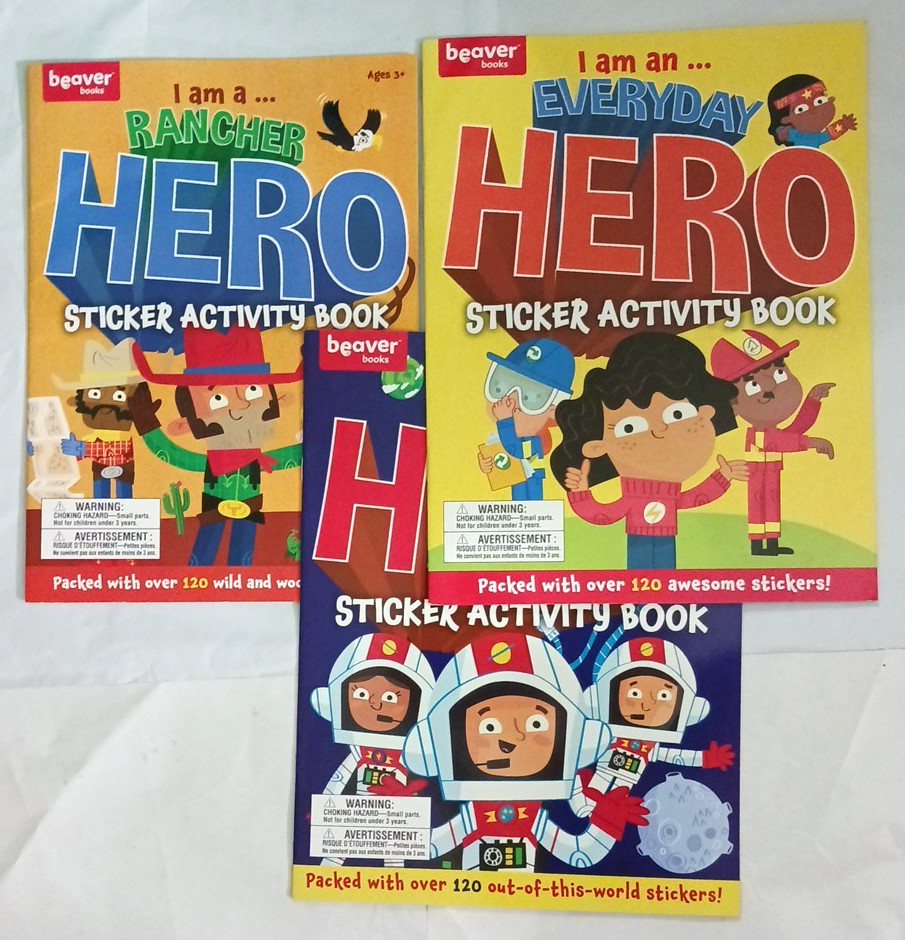 Sticker Activity Books For Kids. Set of 3 space, rancher, everyday hero 8X 10.5″
