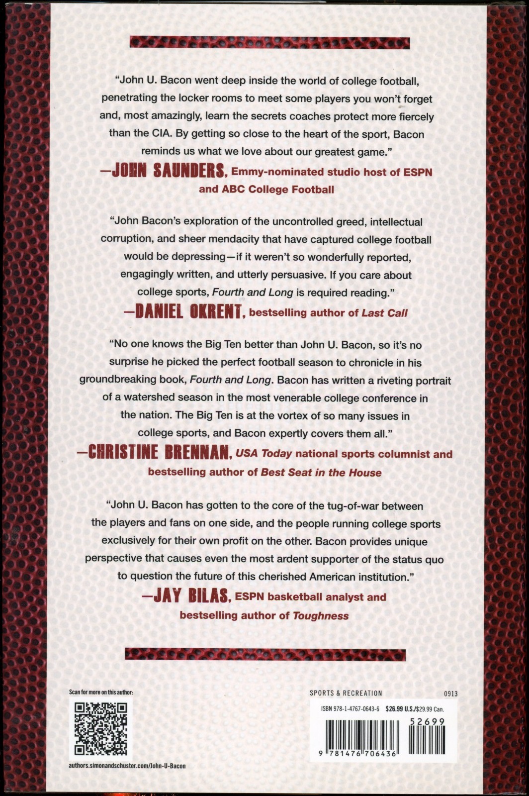 Fourth and Long: The Fight for the Soul of College Football by John U Bacon sign
