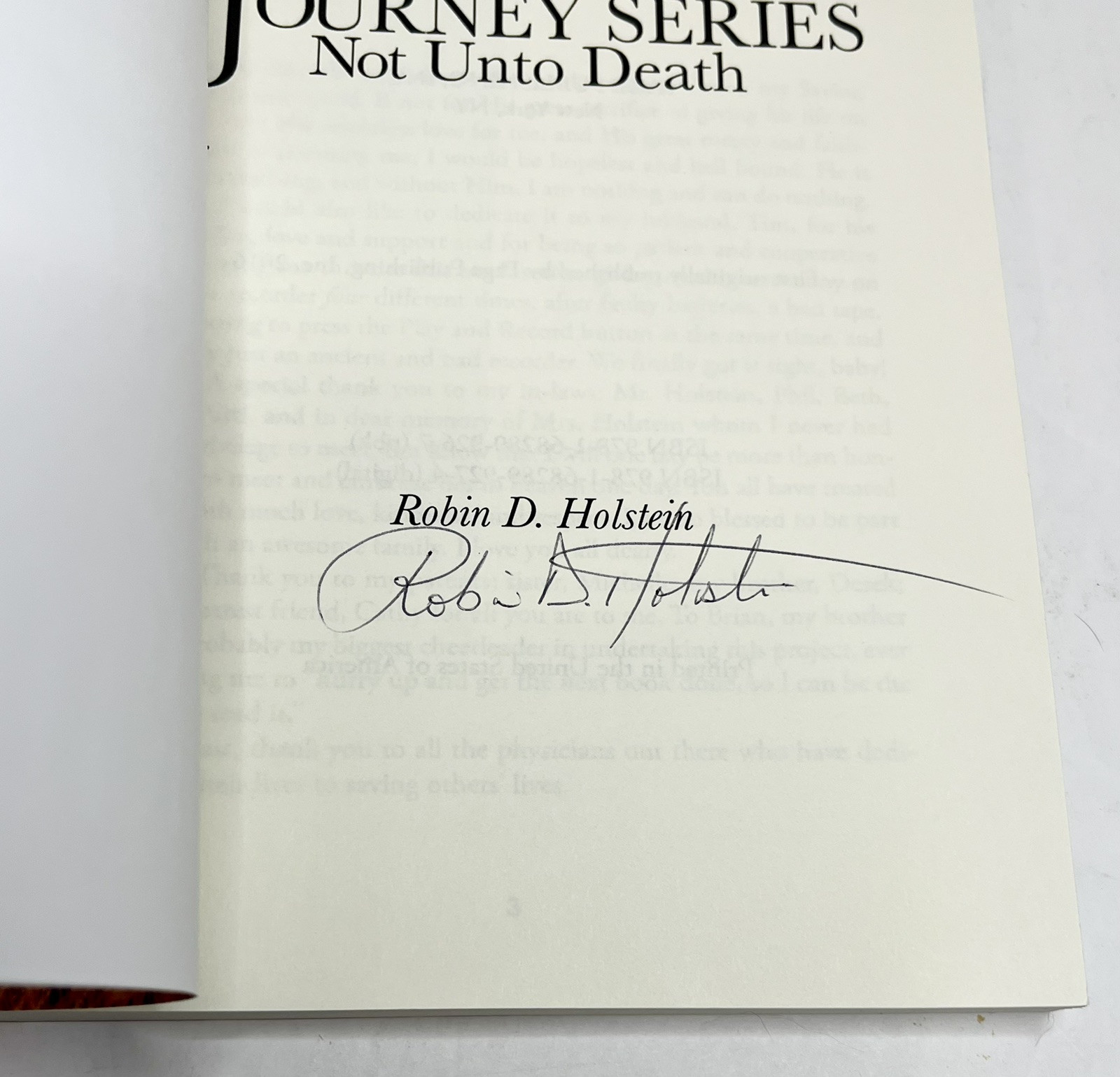 Not unto Death SIGNED by Robin D. Holstein Faith The Journey Series 2016 PB