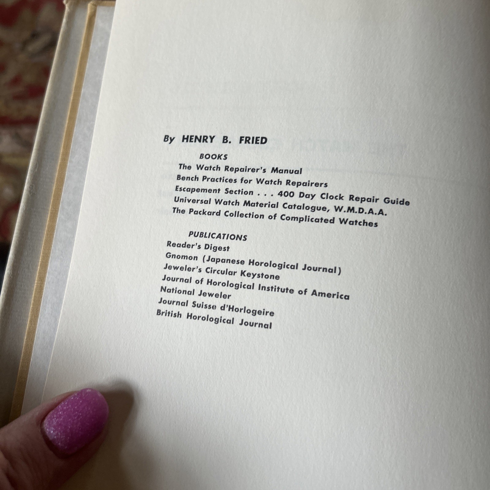 THE WATCH ESCAPEMENT By Henry B. Fried Hardback 1959 DJ Vintage 1st Edition