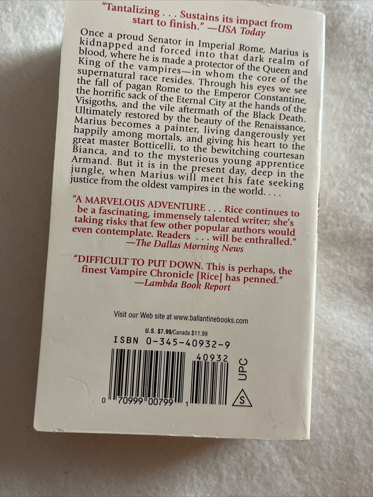 Vampire Chronicles Ser.: Blood and Gold by Anne Rice (2002, Mass Market)