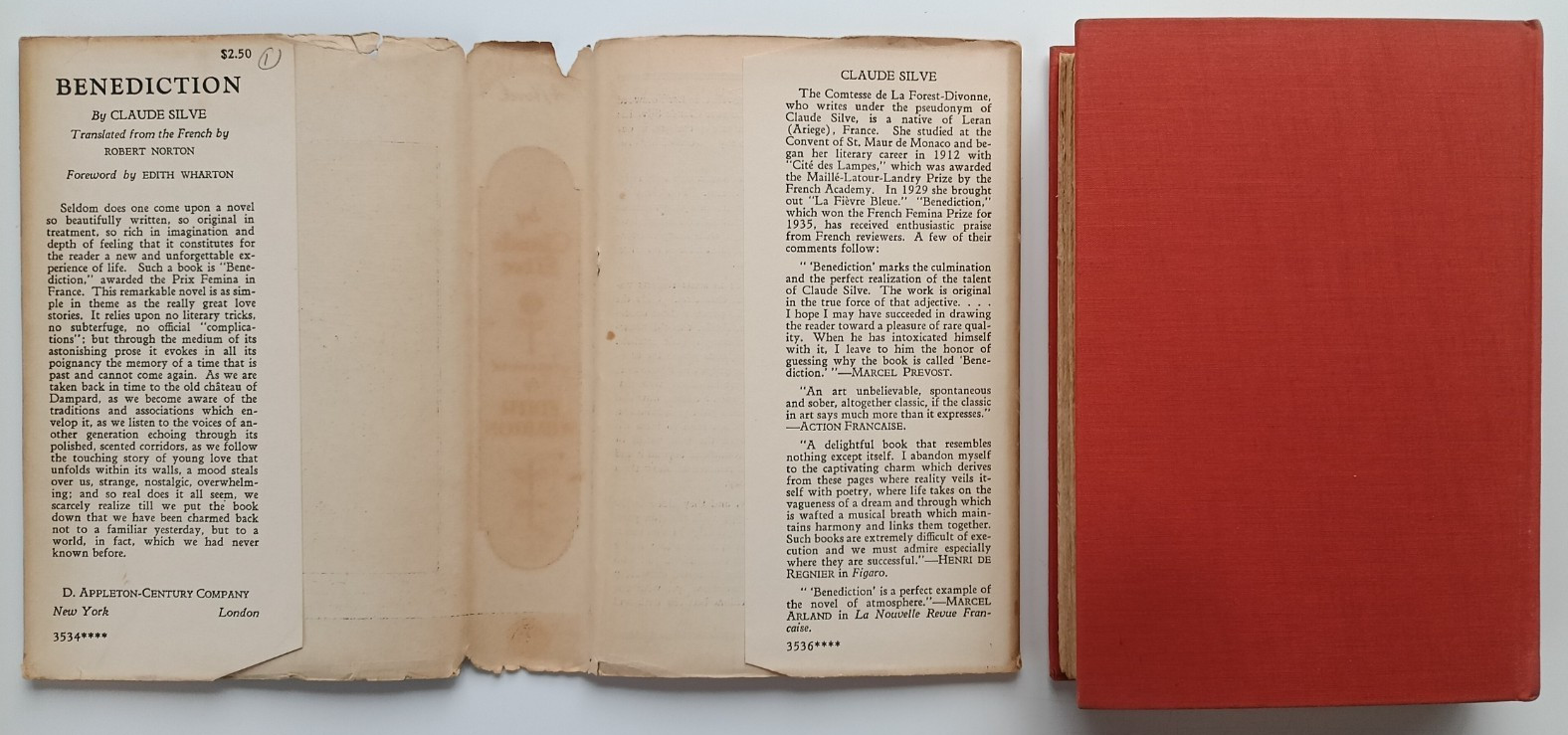 Benediction (1st edition) by Claude Silve (D. Appleton-Century, 1936) HCDJ