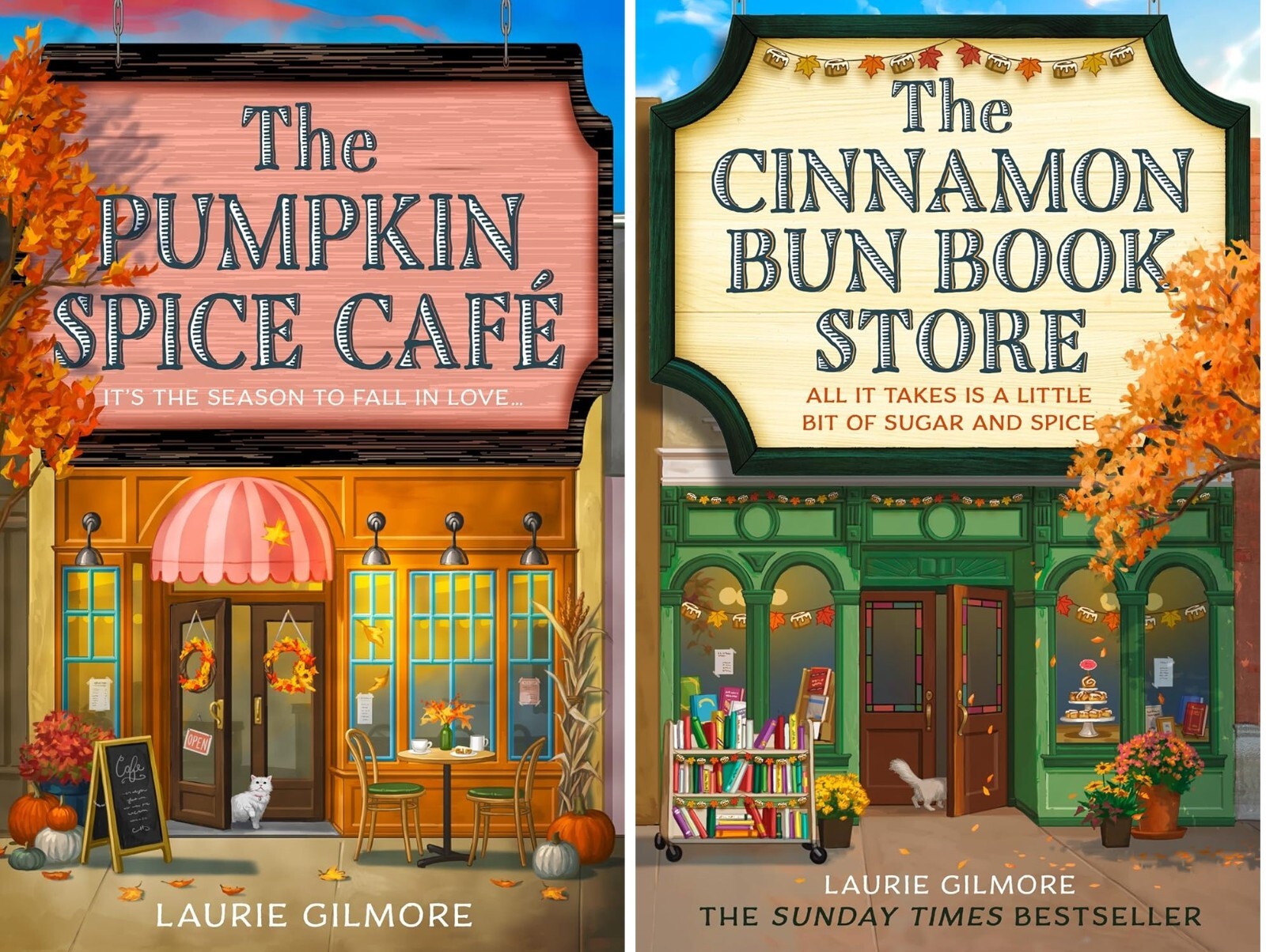 2 Books Set: Pumpkin Spice Cafe and Cinnamon Bun Book Store (English, Paperback)