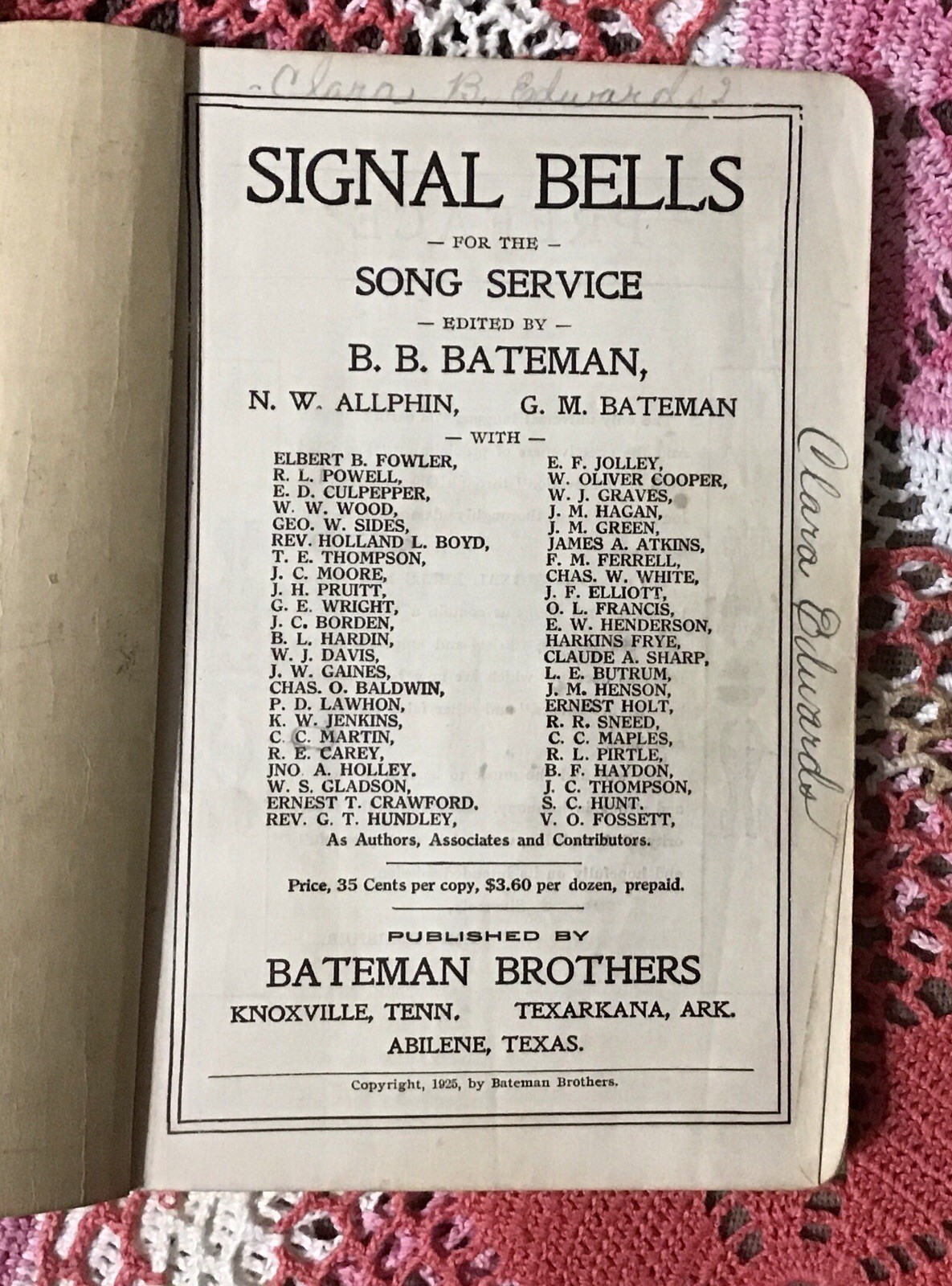 (3) books 1920’s Gospel Songs, Shape Notes, published by Bateman Brothers
