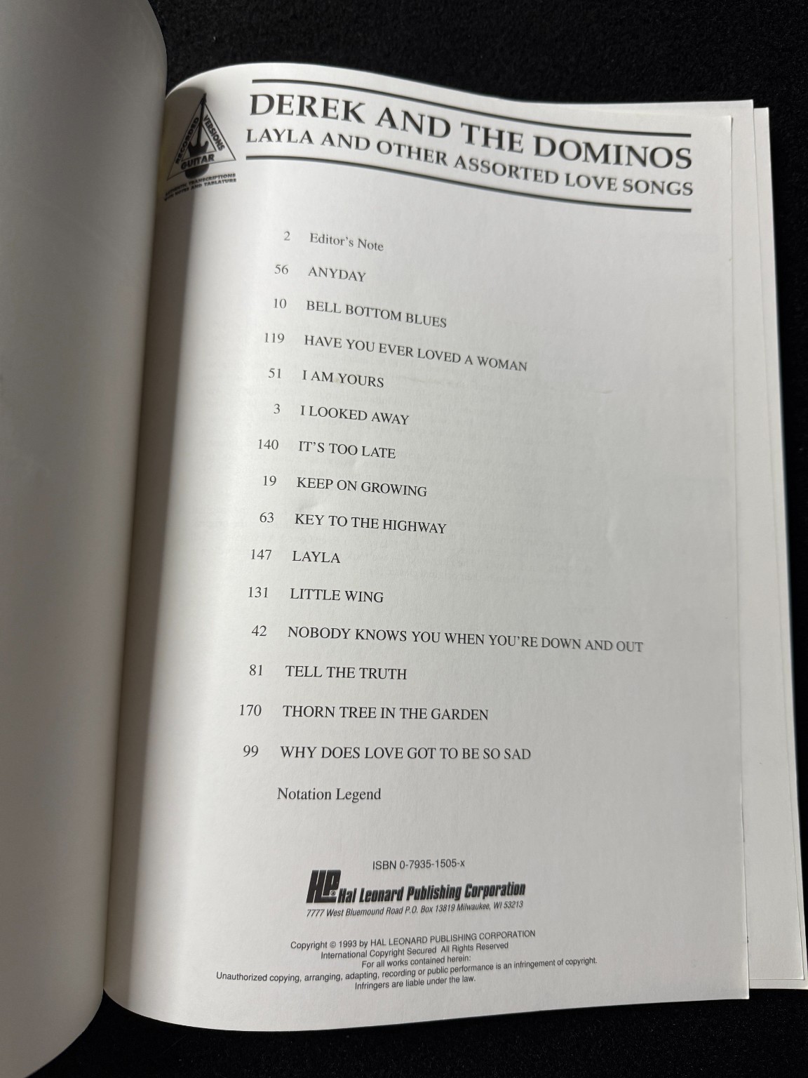 Derek Dominos Layla Guitar Tab Music Book 1993 20th Anniversary Edition Clapton