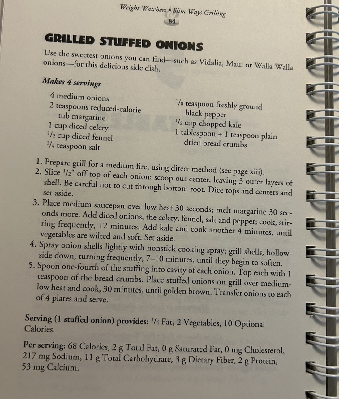 Weight Watchers Slim Ways to Grilling Spiral-Bound Hardcover 175 Pages VGC 1996
