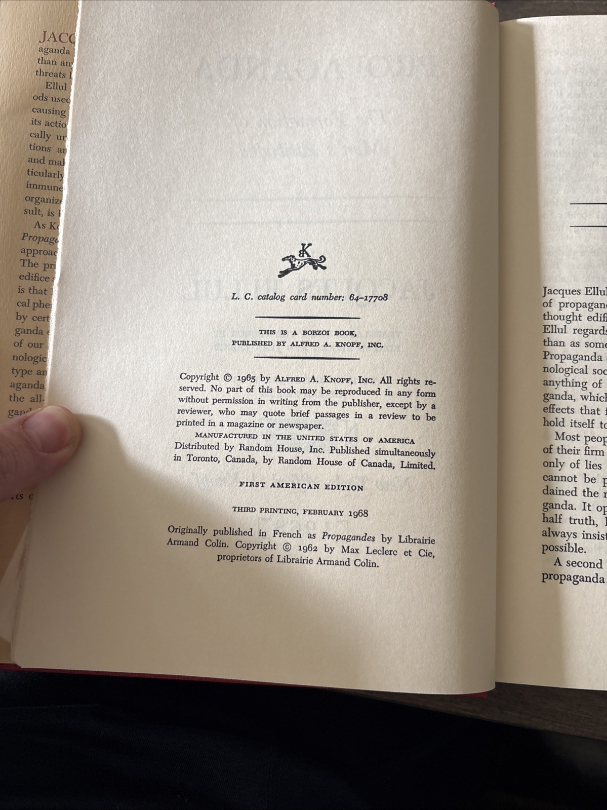 Propaganda: The Formation of Men’s Attitudes, Jacques Ellul (HC) 1st ed 3rd Ptg