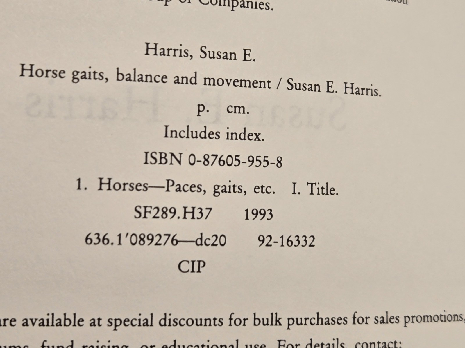 Susan E. Harris Horse Gaits, Balance and Movement (1993)