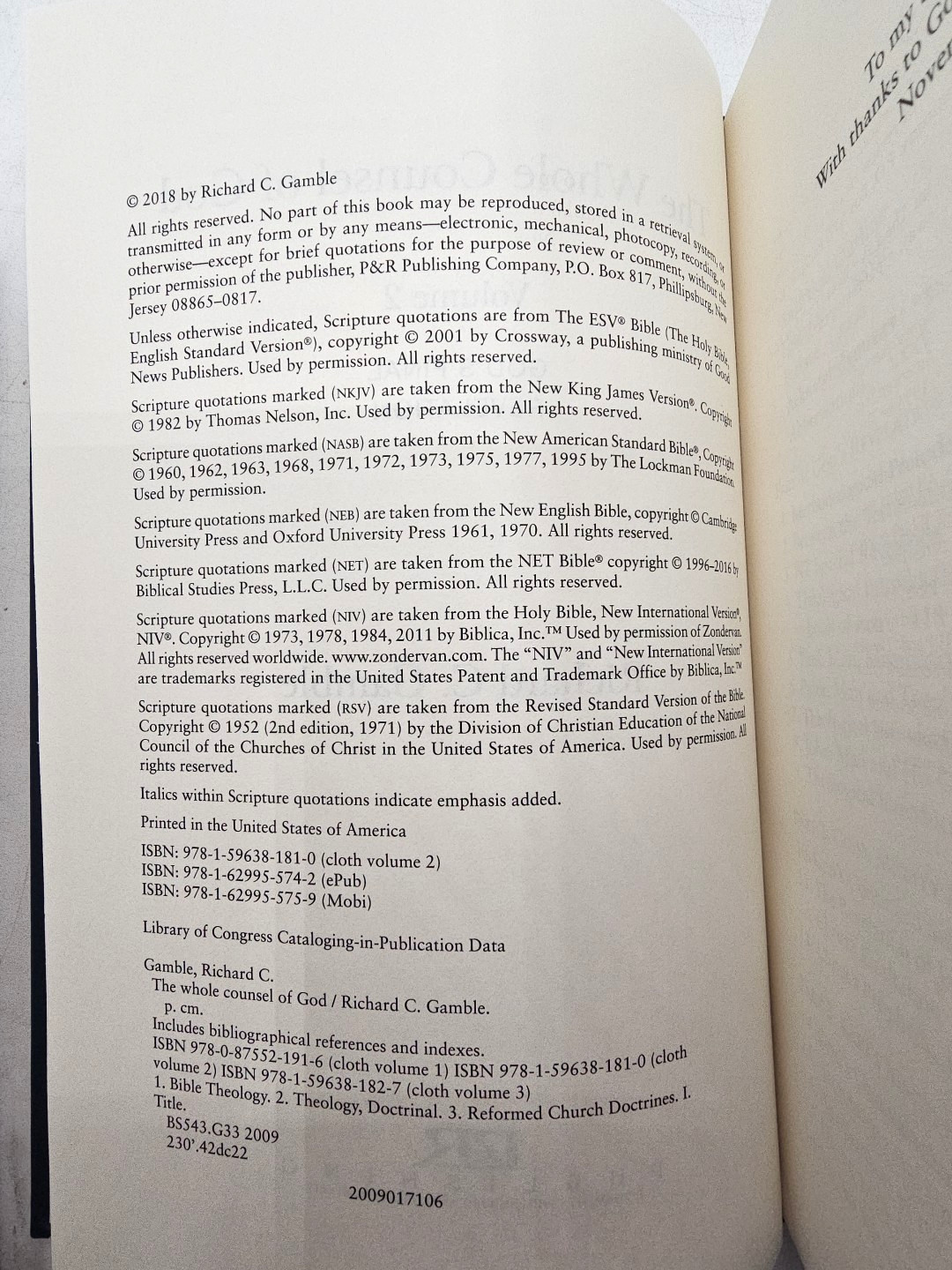 The Whole Counsel Of God Richard Gamble 3 Volume Set Hardcover