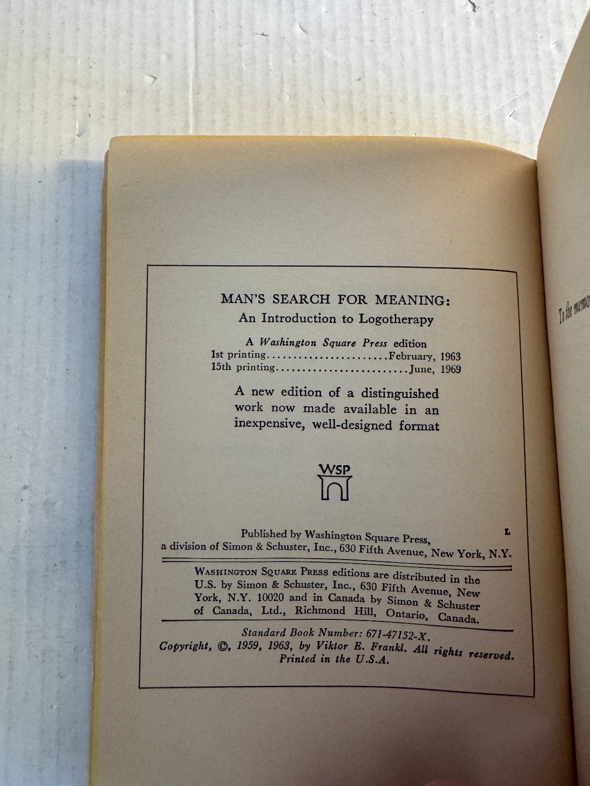 Man’s Search for Meaning Viktor E Frankl Good 1969 Vintage Paperback