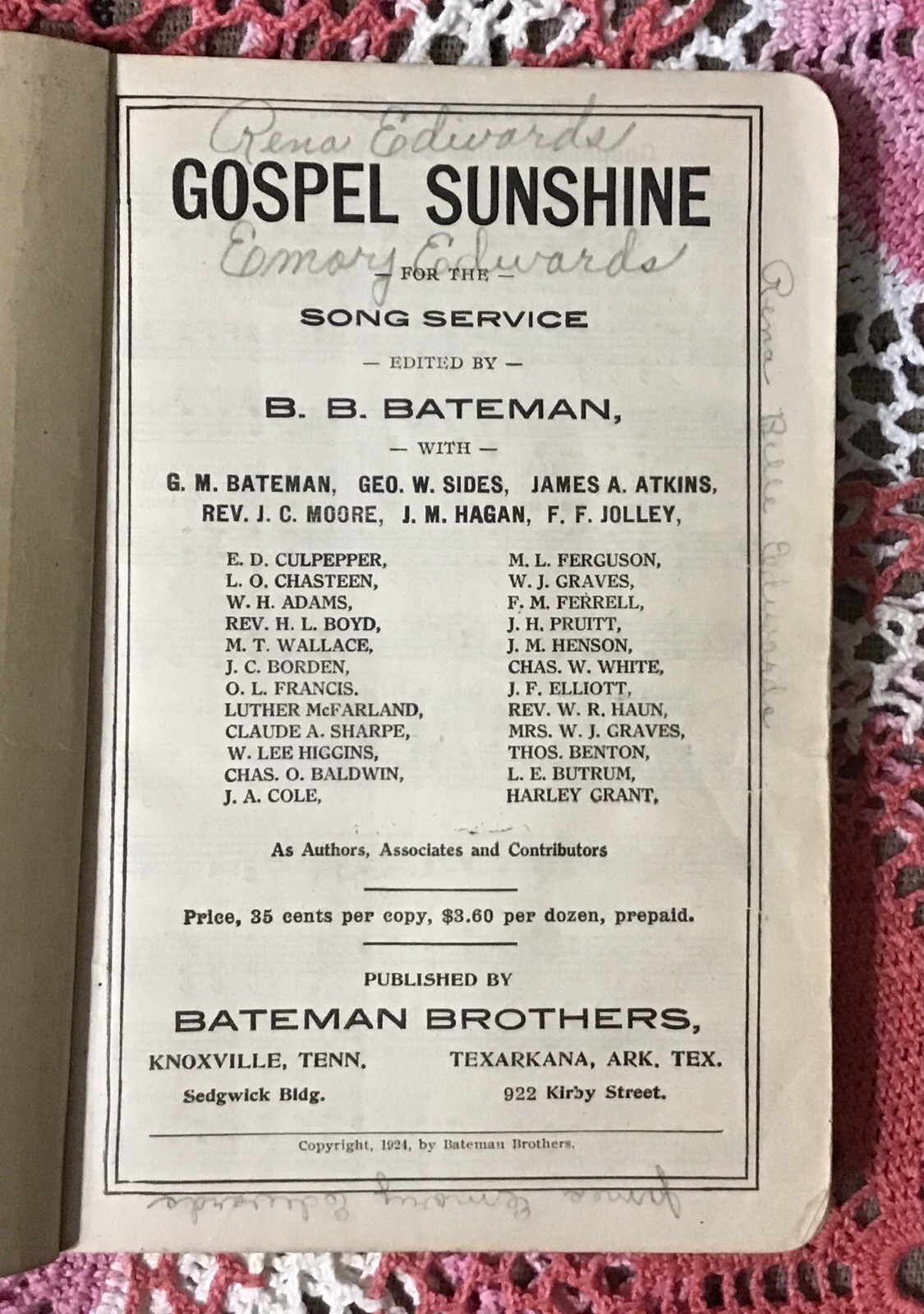 (3) books 1920’s Gospel Songs, Shape Notes, published by Bateman Brothers