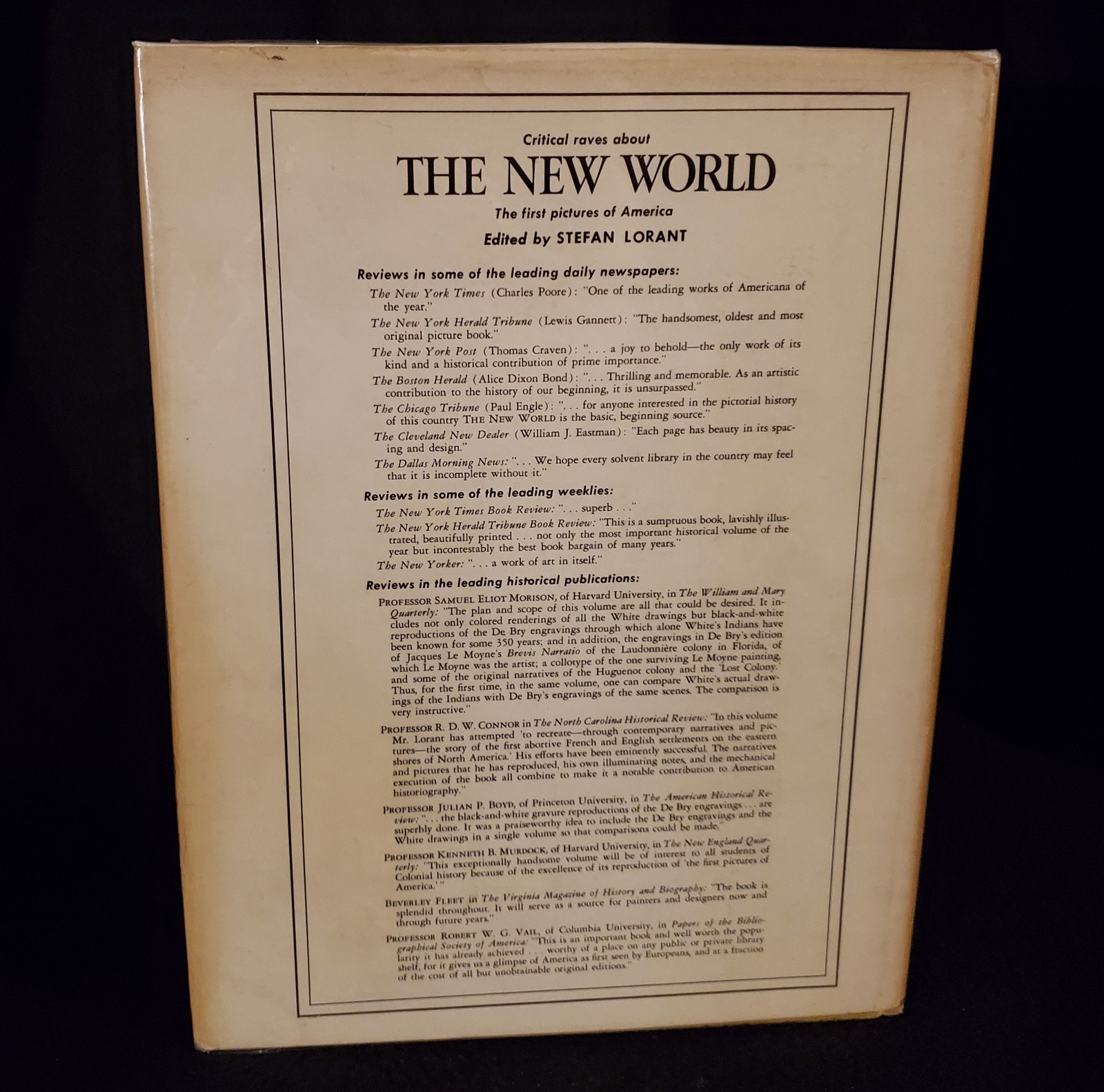 The New World-Stefan Lorant Hardback w/Dustjacket 1965 1st Revised Ed.