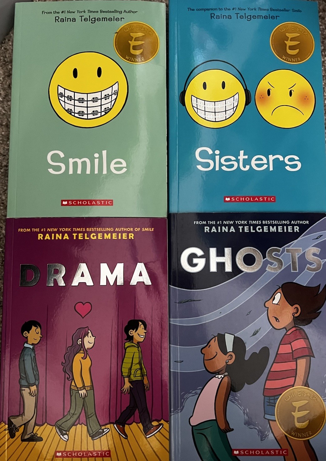 Raina Telgemeier 4 Book Paperback Set Smile Sisters Drama Ghosts Graphic Novels