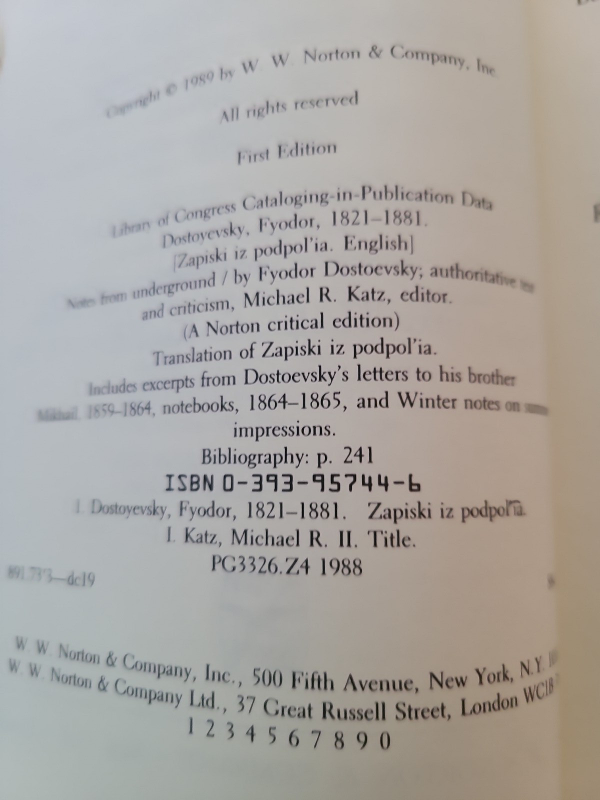 Notes from Underground (1989) by Fyodor Dostoevsky (Norton Critical Ed., Tr Pbk)
