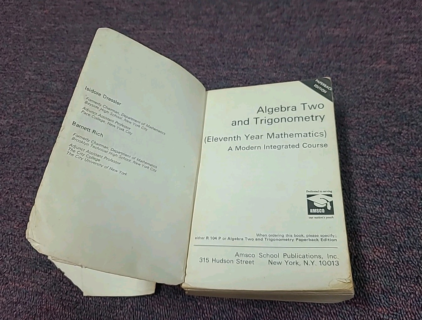 Algebra Two and Trigonometry Dressler Rich Amsco 1972