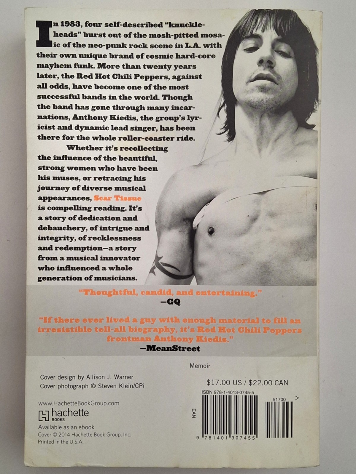 Anthony Kiedis Scar Tissue Memoir w/ Larry Sloman Hachette Paperback 2014 RHCP