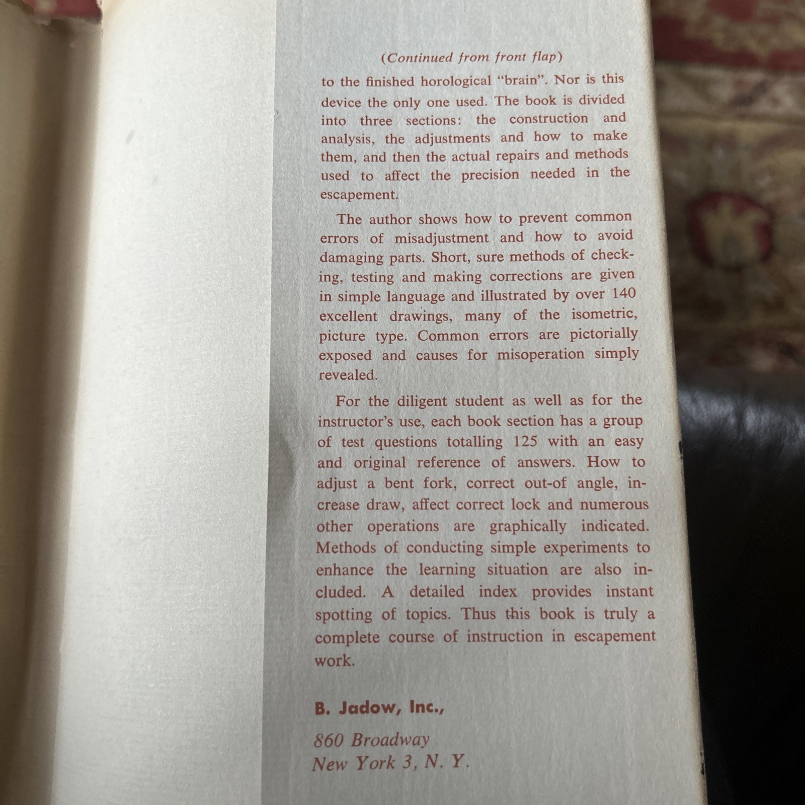 THE WATCH ESCAPEMENT By Henry B. Fried Hardback 1959 DJ Vintage 1st Edition
