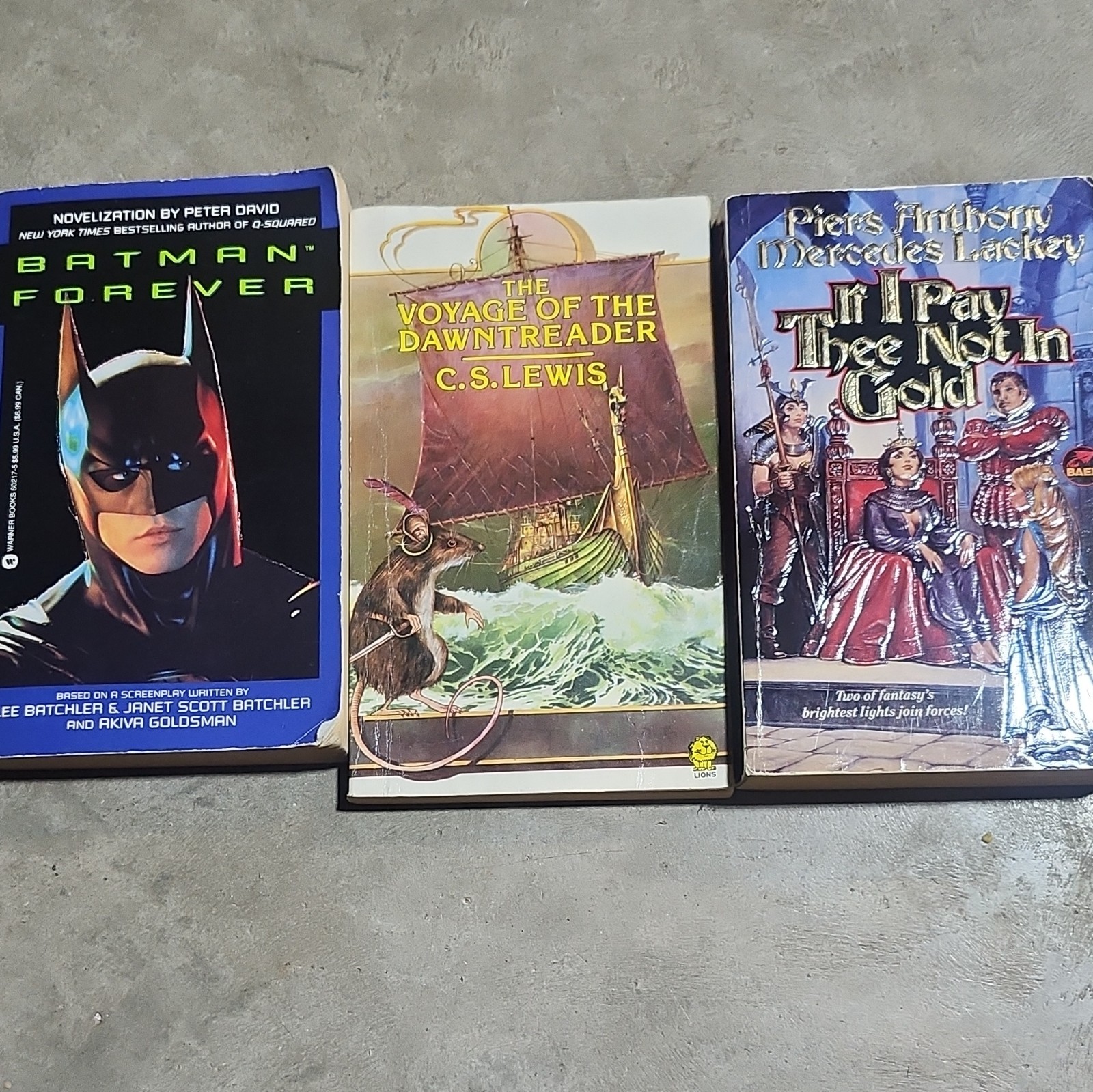 Baen Paperback Book Lot 3: Batman Forever, Dawn Treader, I’ll Pay You To