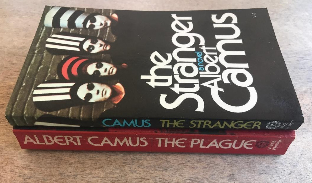 2 ALBERT CAMUS NOVELS ~ THE PLAGUE & THE STRANGER ~ MAN’S STRUGGLES WITH MANKIND