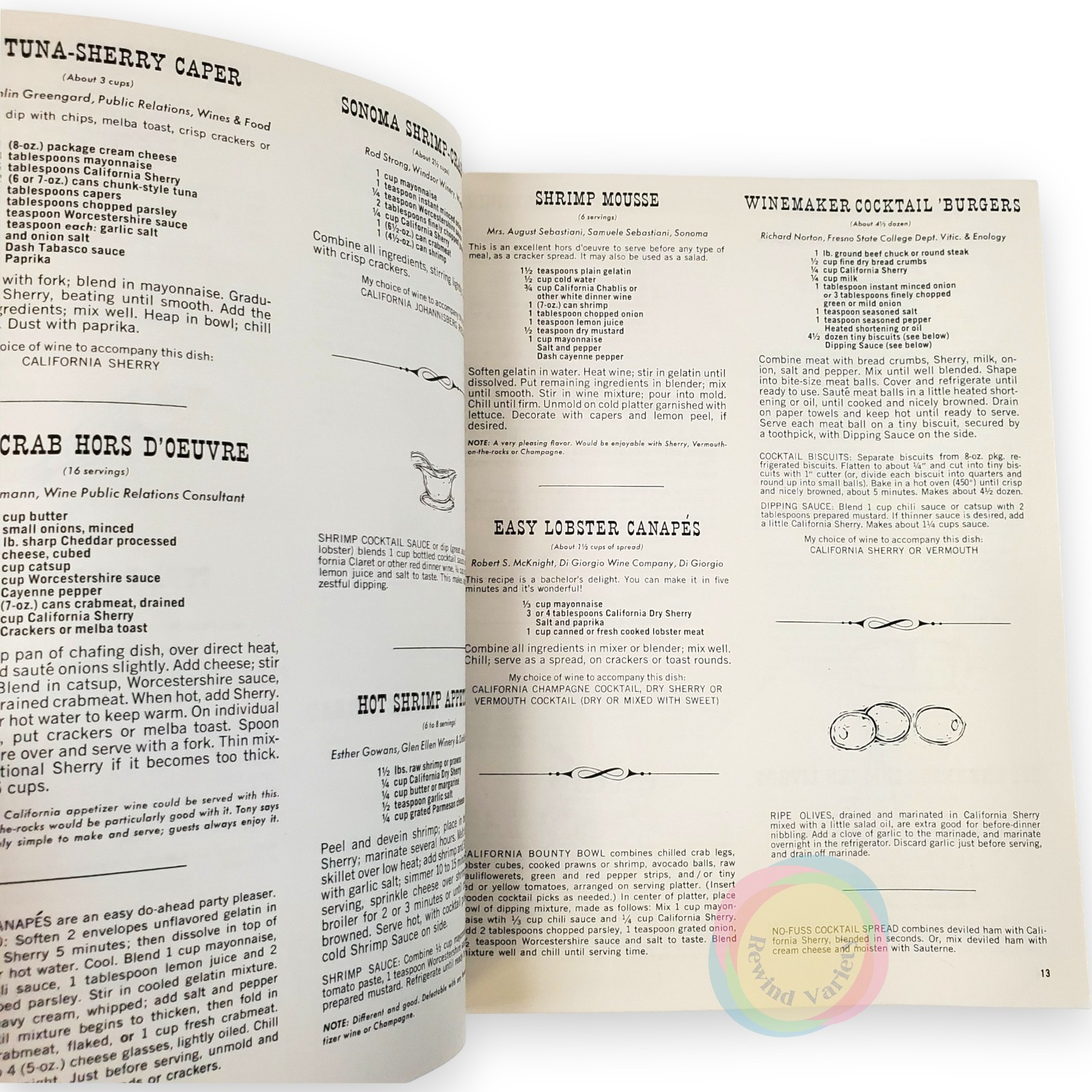VTG 1968 Favorite Recipes of California Winemakers Cookbook Wine Pairings 60s