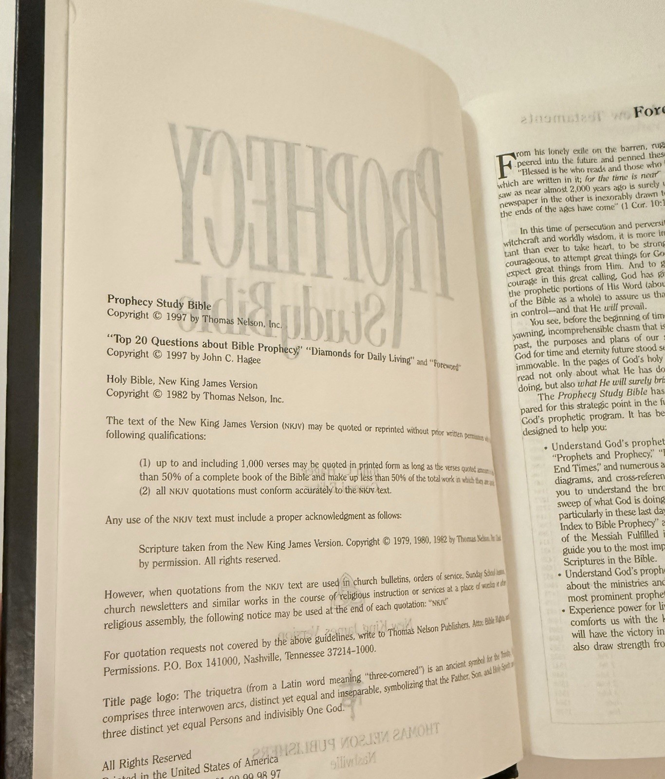 John Hagee Prophecy Study Bible NKJV Nelson 1462 Black Hardcover THUMB INDEX ED