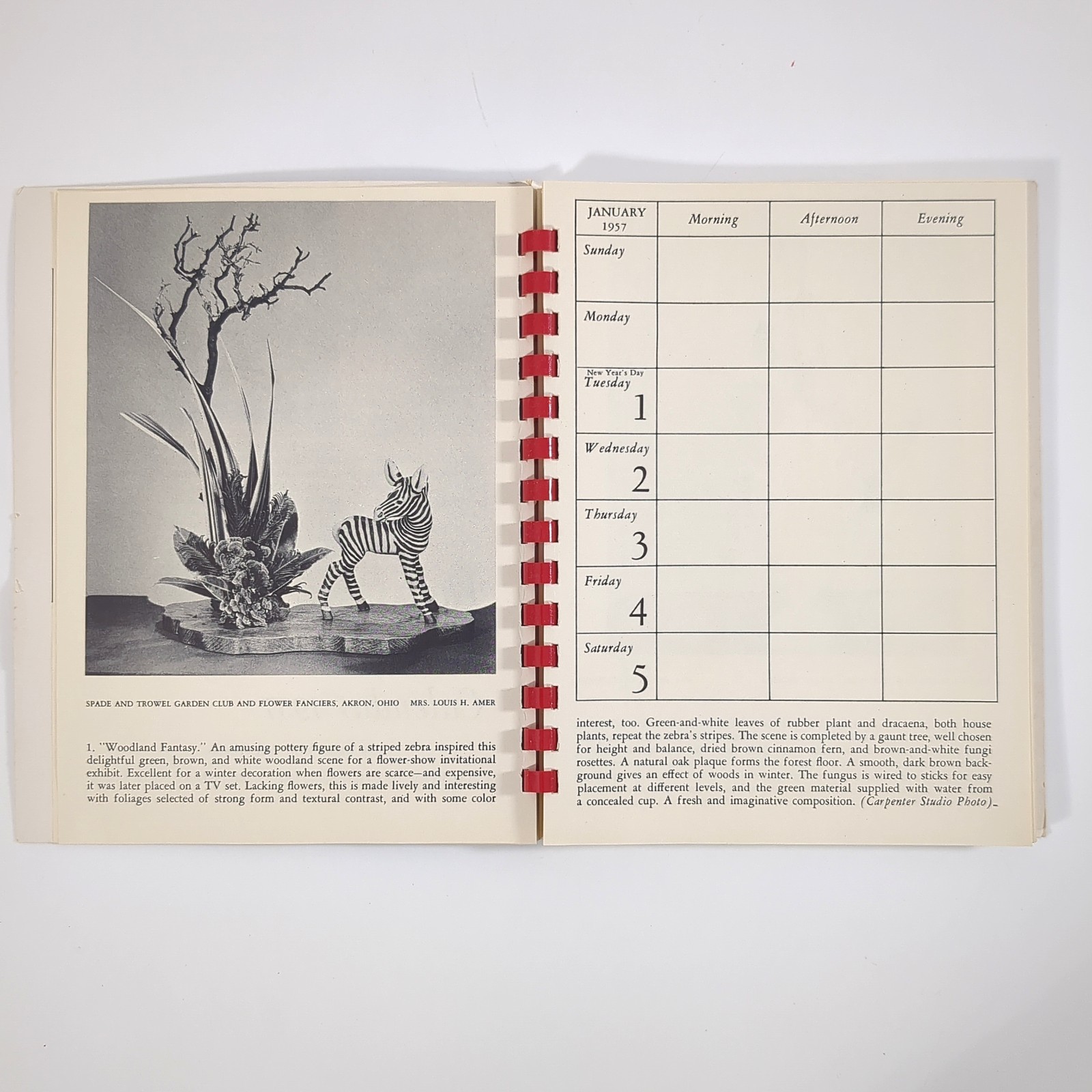 Flower Arrangement Calendar 1957 Floral Design Planner Box Helen Van Pelt Wilson